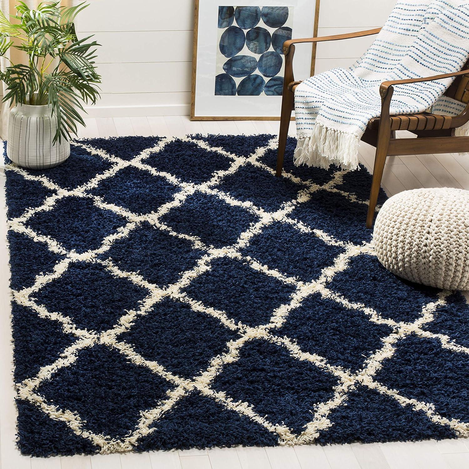 image:imageSAFAVIEH Area Rug 8x10 Dallas Shag Collection Large Ivory amp Beige Trellis Pattern NonShedding amp Easy Cleaning Plush Thick Pile Ideal for Living Room Bedroom Dining Space SGD257BNavyIvory
