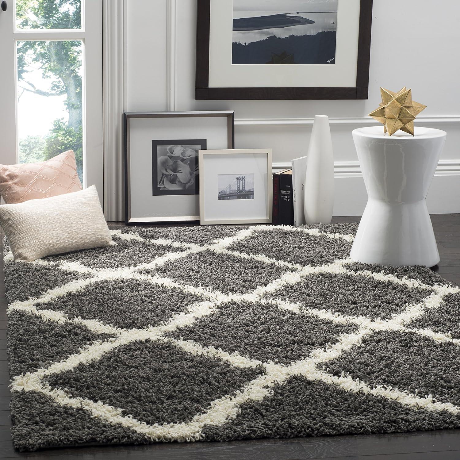 image:imageSAFAVIEH Area Rug 8x10 Dallas Shag Collection Large Ivory amp Beige Trellis Pattern NonShedding amp Easy Cleaning Plush Thick Pile Ideal for Living Room Bedroom Dining Space SGD257BDark GreyIvory