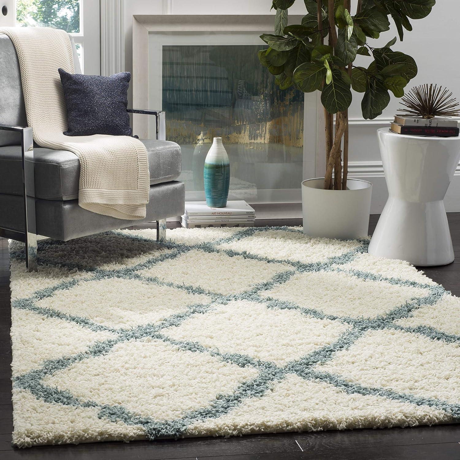 image:imageSAFAVIEH Area Rug 8x10 Dallas Shag Collection Large Ivory amp Beige Trellis Pattern NonShedding amp Easy Cleaning Plush Thick Pile Ideal for Living Room Bedroom Dining Space SGD257BIvoryLight Blue