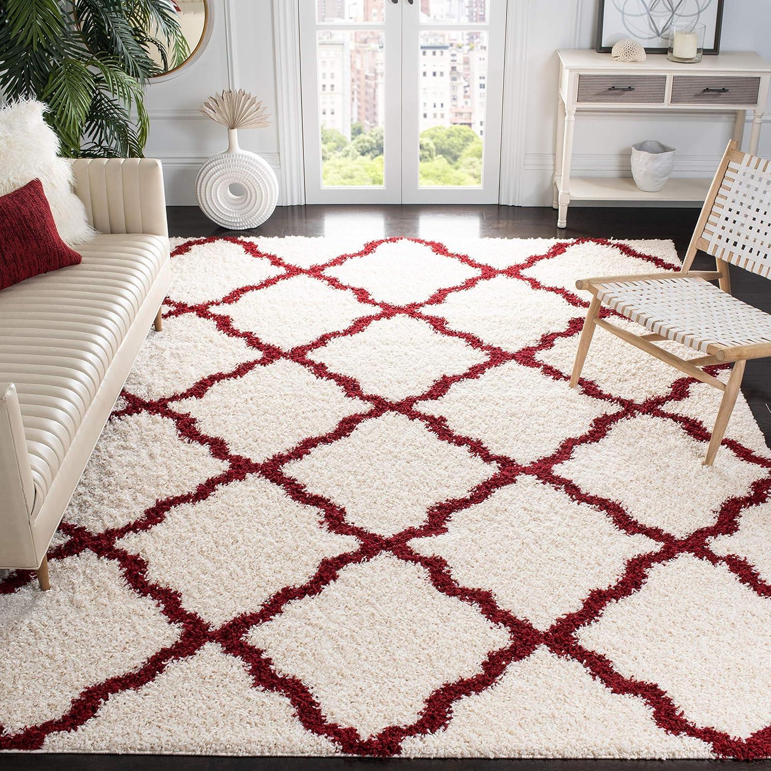 image:imageSAFAVIEH Area Rug 8x10 Dallas Shag Collection Large Ivory amp Beige Trellis Pattern NonShedding amp Easy Cleaning Plush Thick Pile Ideal for Living Room Bedroom Dining Space SGD257BIvoryRed