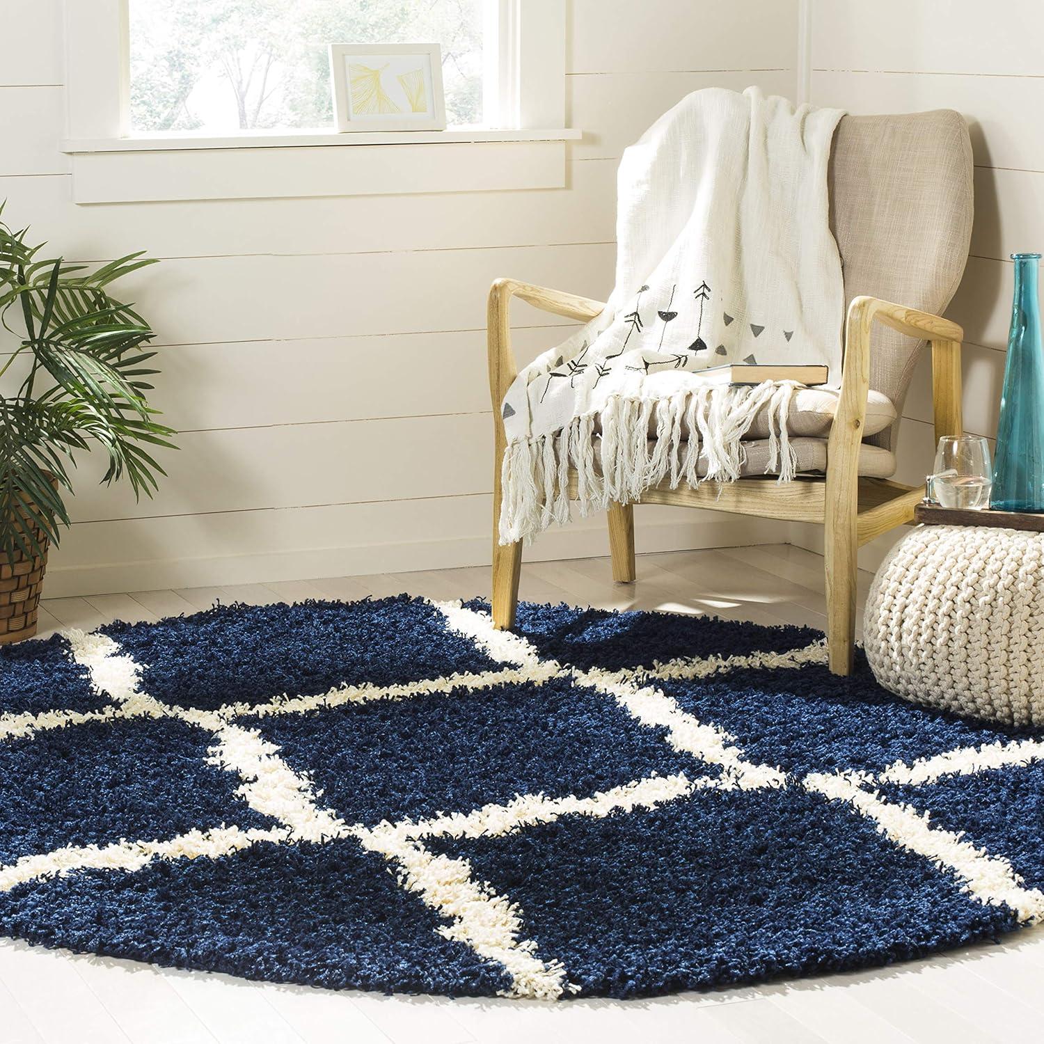 image:imageSAFAVIEH Area Rug 8x10 Dallas Shag Collection Large Ivory amp Beige Trellis Pattern NonShedding amp Easy Cleaning Plush Thick Pile Ideal for Living Room Bedroom Dining Space SGD257BNavyIvory