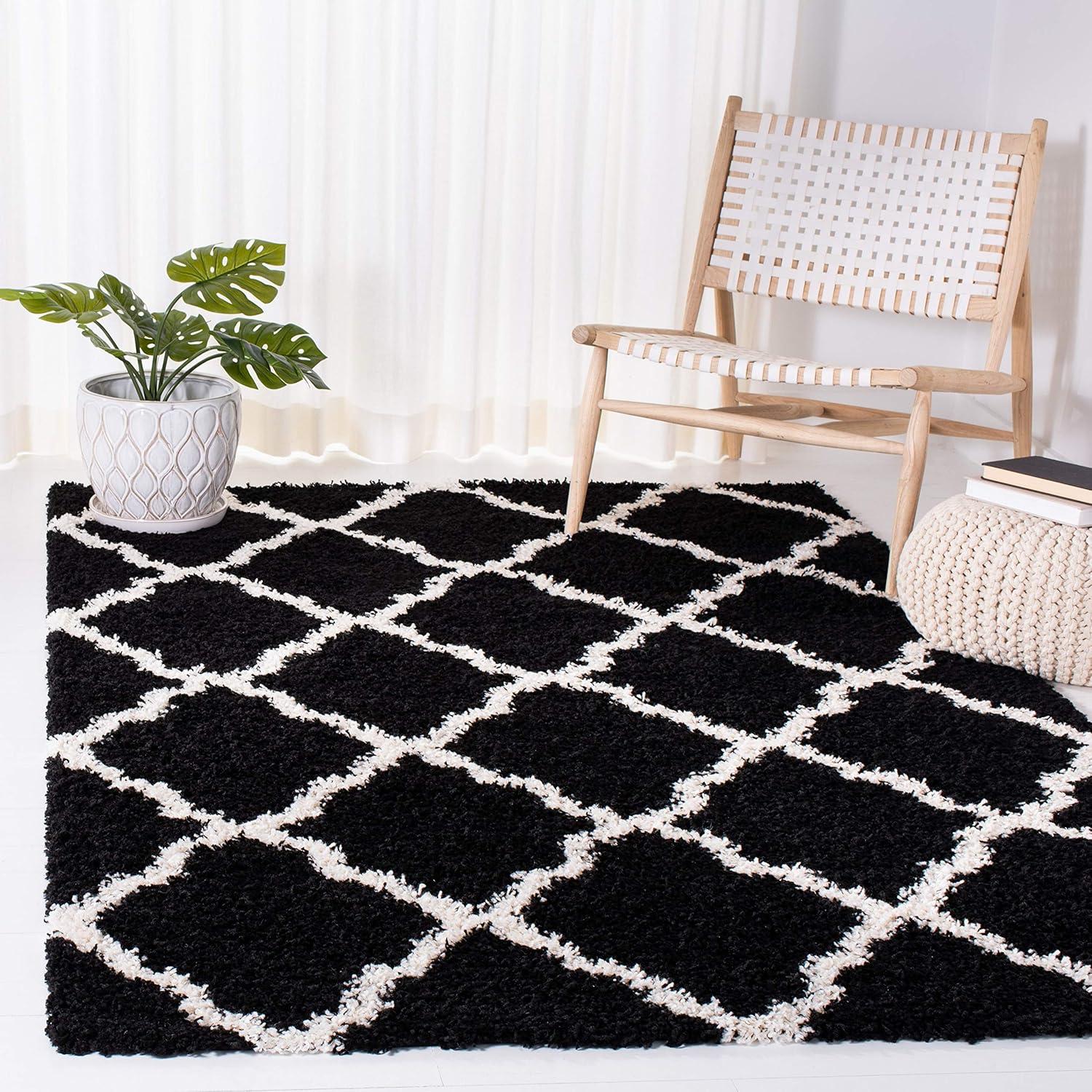 image:imageSAFAVIEH Area Rug 8x10 Dallas Shag Collection Large Ivory amp Beige Trellis Pattern NonShedding amp Easy Cleaning Plush Thick Pile Ideal for Living Room Bedroom Dining Space SGD257BBlackIvory