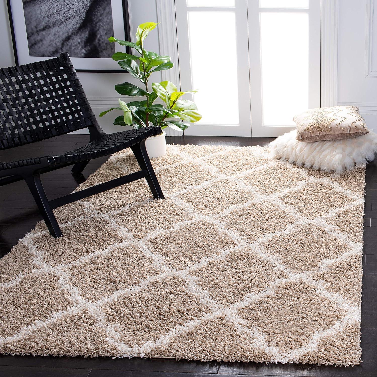 image:imageSAFAVIEH Area Rug 8x10 Dallas Shag Collection Large Ivory amp Beige Trellis Pattern NonShedding amp Easy Cleaning Plush Thick Pile Ideal for Living Room Bedroom Dining Space SGD257BBeigeIvory