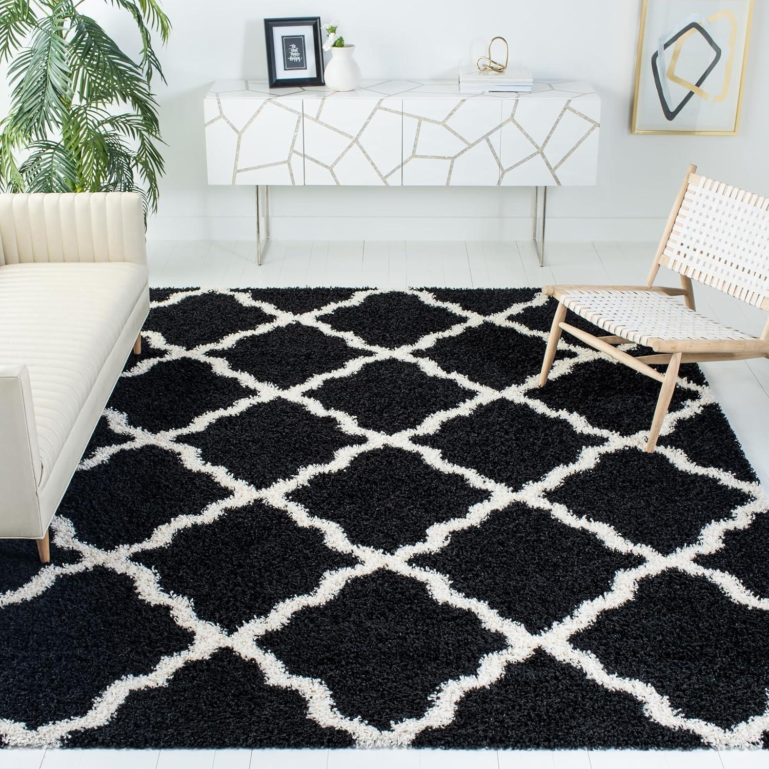 image:imageSAFAVIEH Area Rug 8x10 Dallas Shag Collection Large Ivory amp Beige Trellis Pattern NonShedding amp Easy Cleaning Plush Thick Pile Ideal for Living Room Bedroom Dining Space SGD257BBlackIvory