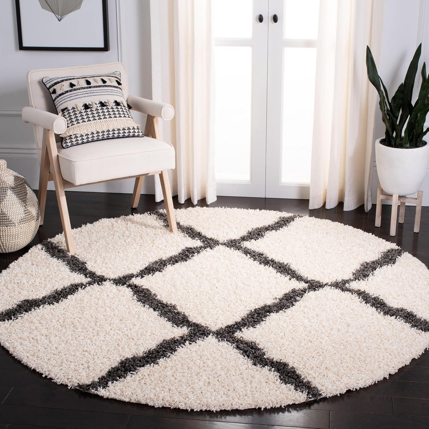 image:imageSAFAVIEH Area Rug 8x10 Dallas Shag Collection Large Ivory amp Beige Trellis Pattern NonShedding amp Easy Cleaning Plush Thick Pile Ideal for Living Room Bedroom Dining Space SGD257BIvoryDark Grey