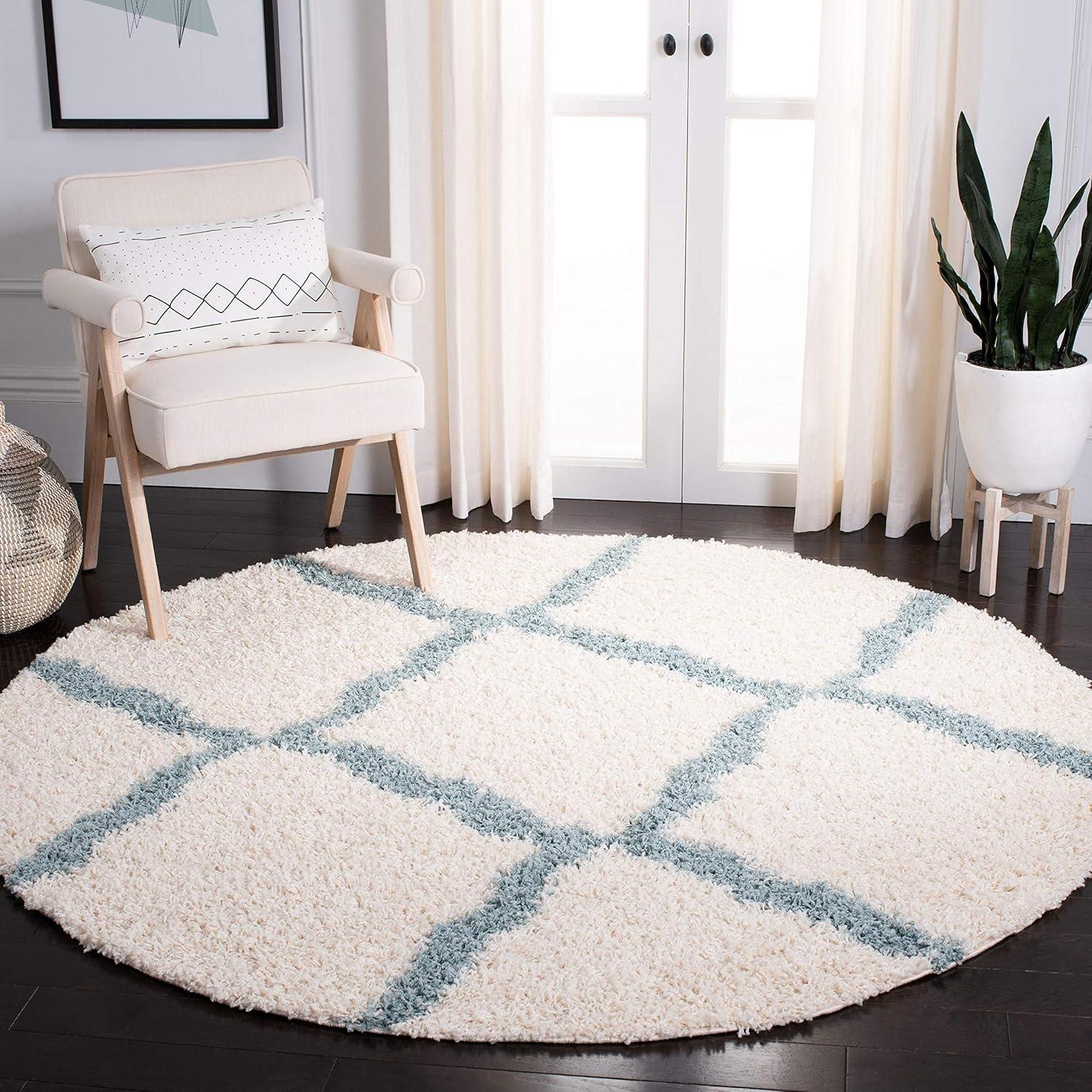 image:imageSAFAVIEH Area Rug 8x10 Dallas Shag Collection Large Ivory amp Beige Trellis Pattern NonShedding amp Easy Cleaning Plush Thick Pile Ideal for Living Room Bedroom Dining Space SGD257BIvoryLight Blue