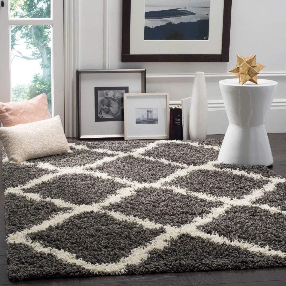 image:imageSAFAVIEH Area Rug 8x10 Dallas Shag Collection Large Ivory amp Beige Trellis Pattern NonShedding amp Easy Cleaning Plush Thick Pile Ideal for Living Room Bedroom Dining Space SGD257BDark GreyIvory