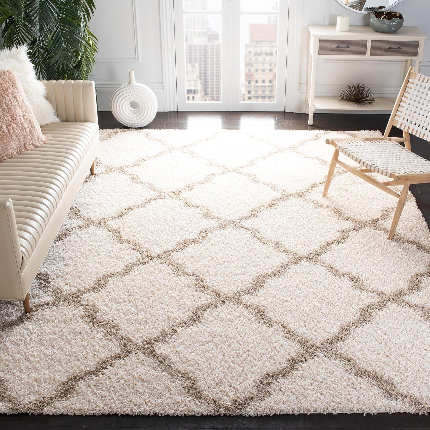 image:imageSAFAVIEH Area Rug 8x10 Dallas Shag Collection Large Ivory amp Beige Trellis Pattern NonShedding amp Easy Cleaning Plush Thick Pile Ideal for Living Room Bedroom Dining Space SGD257BIvoryBeige