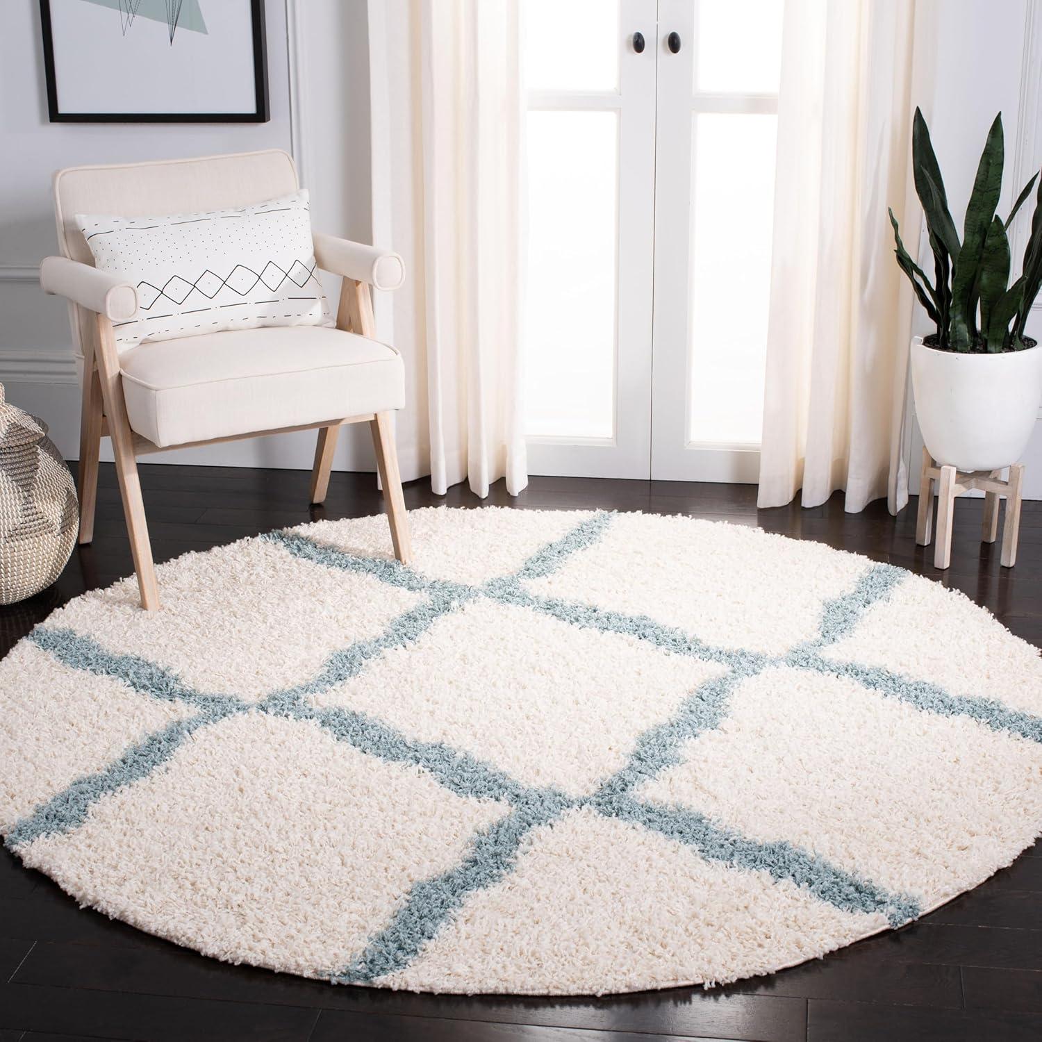 image:imageSAFAVIEH Area Rug 8x10 Dallas Shag Collection Large Ivory amp Beige Trellis Pattern NonShedding amp Easy Cleaning Plush Thick Pile Ideal for Living Room Bedroom Dining Space SGD257BIvoryLight Blue