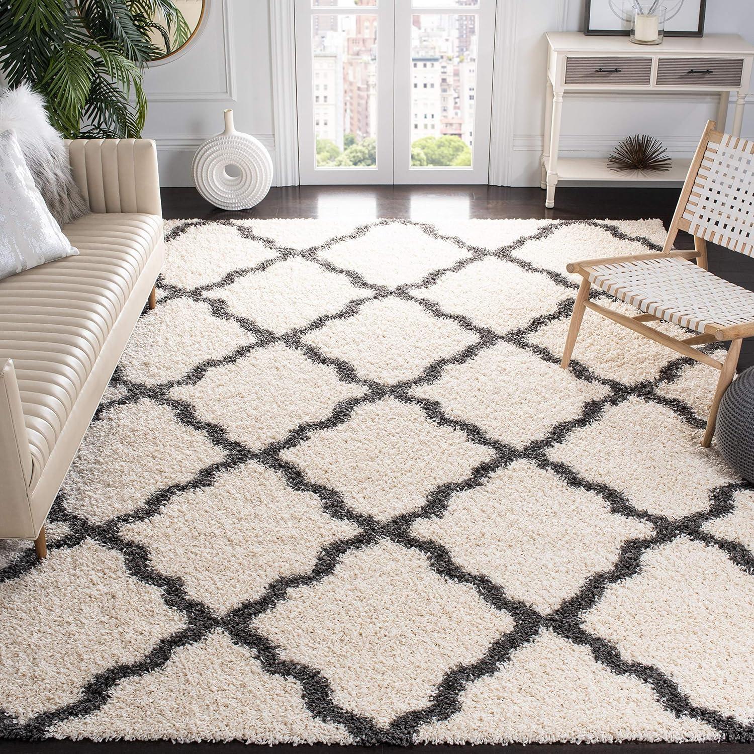 image:imageSAFAVIEH Area Rug 8x10 Dallas Shag Collection Large Ivory amp Beige Trellis Pattern NonShedding amp Easy Cleaning Plush Thick Pile Ideal for Living Room Bedroom Dining Space SGD257BIvoryDark Grey