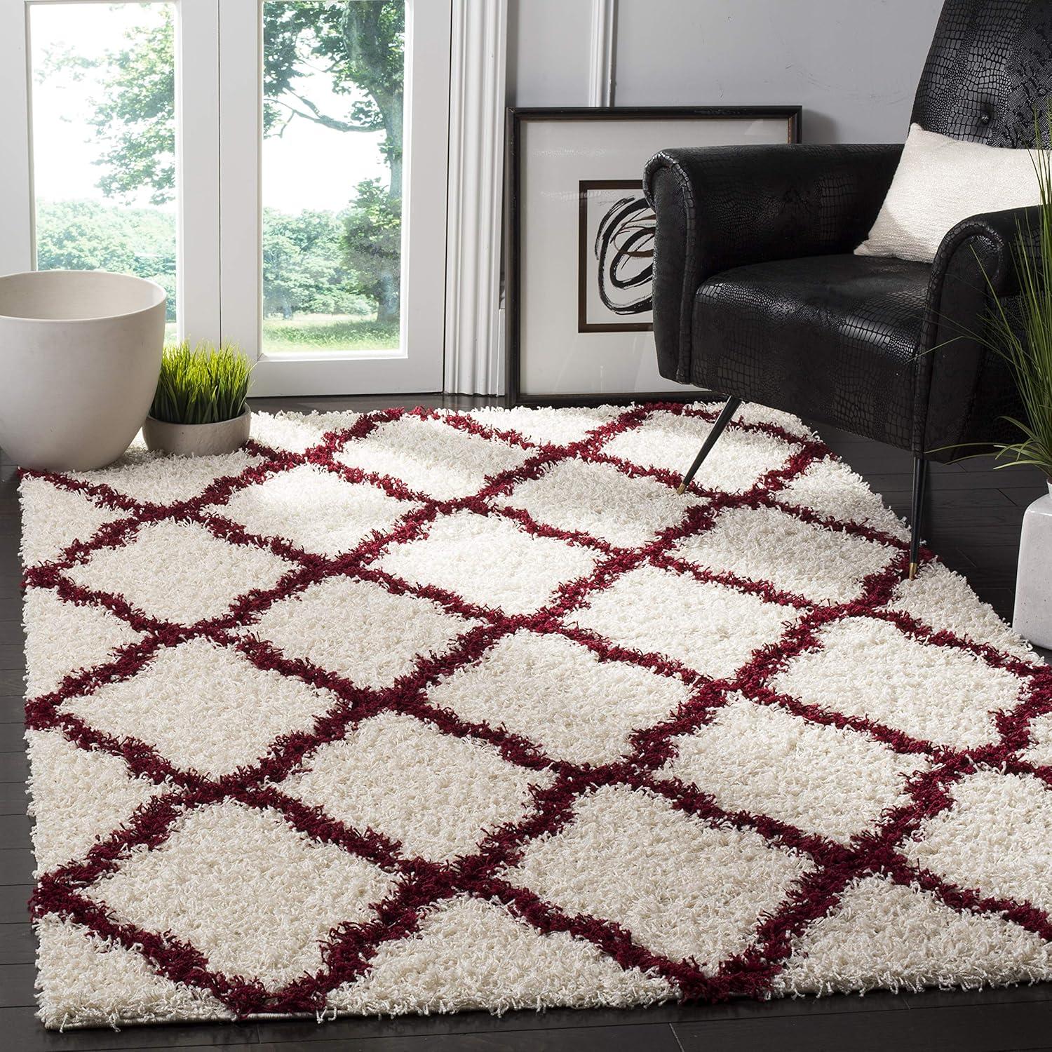 image:imageSAFAVIEH Area Rug 8x10 Dallas Shag Collection Large Ivory amp Beige Trellis Pattern NonShedding amp Easy Cleaning Plush Thick Pile Ideal for Living Room Bedroom Dining Space SGD257BIvoryRed