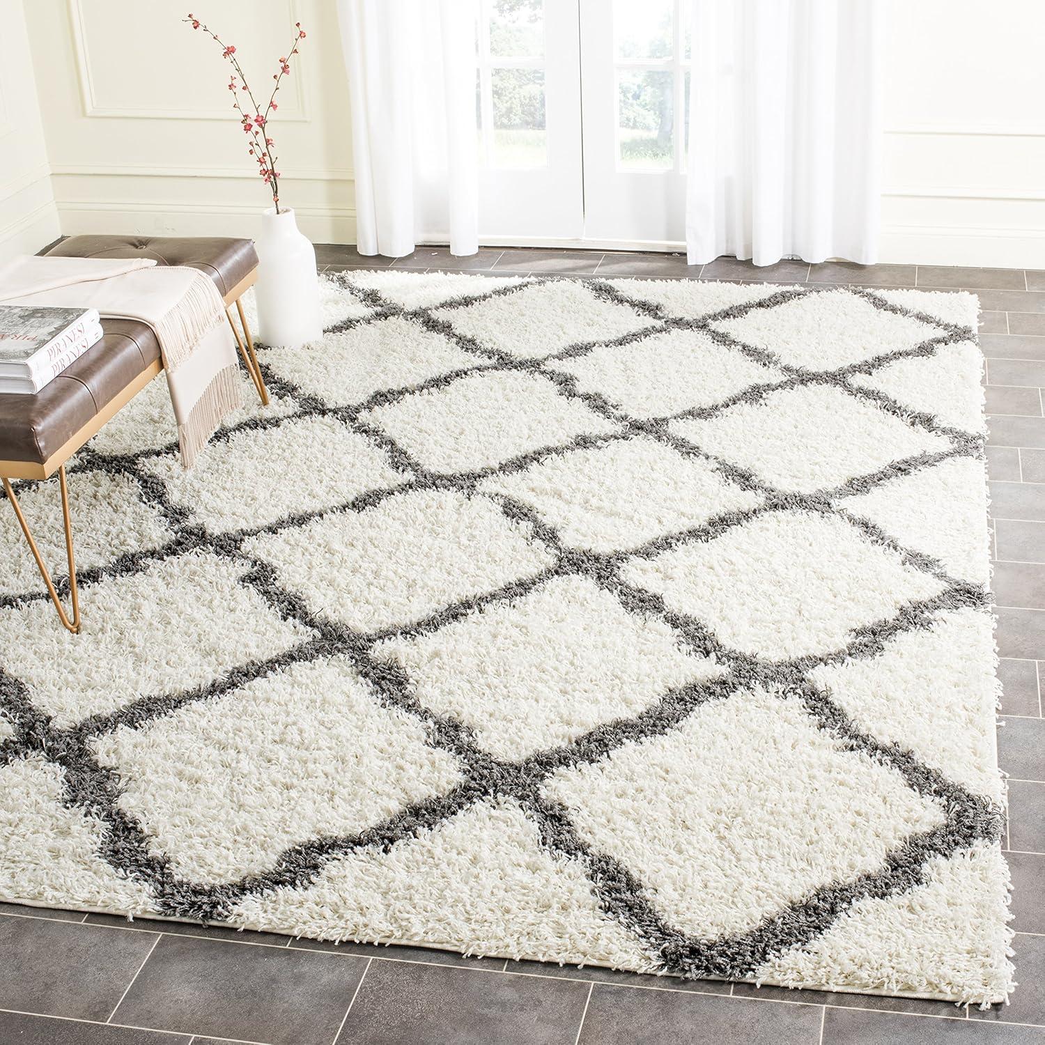 image:imageSAFAVIEH Area Rug 8x10 Dallas Shag Collection Large Ivory amp Beige Trellis Pattern NonShedding amp Easy Cleaning Plush Thick Pile Ideal for Living Room Bedroom Dining Space SGD257BIvoryDark Grey