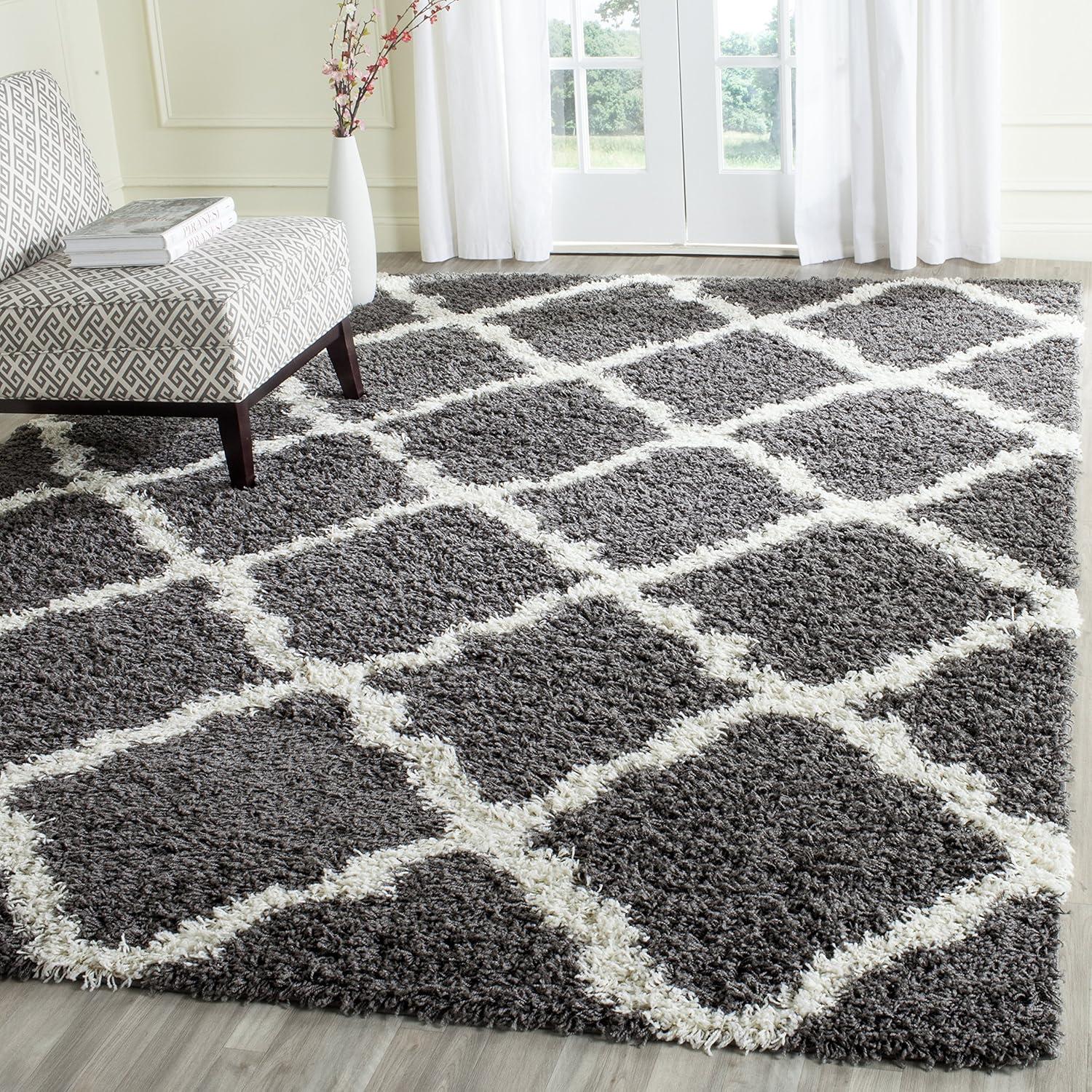 image:imageSAFAVIEH Area Rug 8x10 Dallas Shag Collection Large Ivory amp Beige Trellis Pattern NonShedding amp Easy Cleaning Plush Thick Pile Ideal for Living Room Bedroom Dining Space SGD257BDark GreyIvory