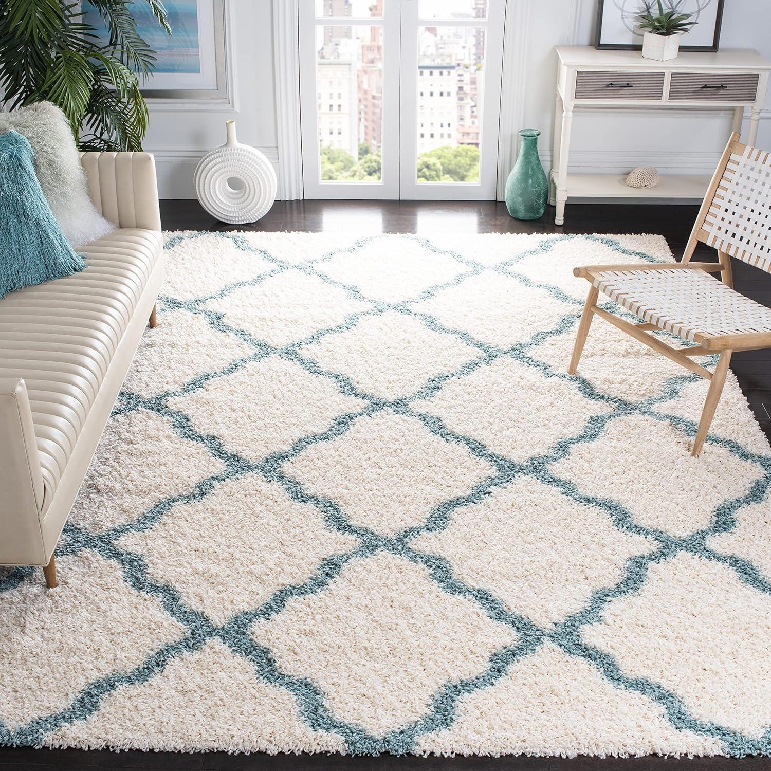 image:imageSAFAVIEH Area Rug 8x10 Dallas Shag Collection Large Ivory amp Beige Trellis Pattern NonShedding amp Easy Cleaning Plush Thick Pile Ideal for Living Room Bedroom Dining Space SGD257BIvoryLight Blue