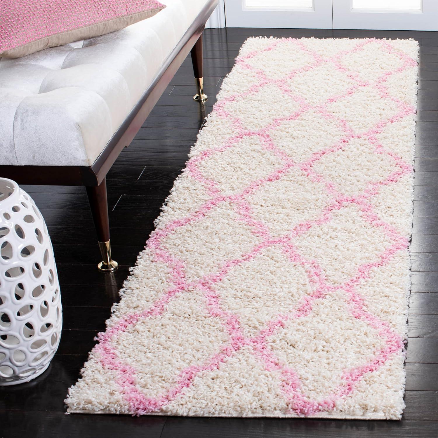 image:imageSAFAVIEH Area Rug 8x10 Dallas Shag Collection Large Ivory amp Beige Trellis Pattern NonShedding amp Easy Cleaning Plush Thick Pile Ideal for Living Room Bedroom Dining Space SGD257BIvoryLight Pink