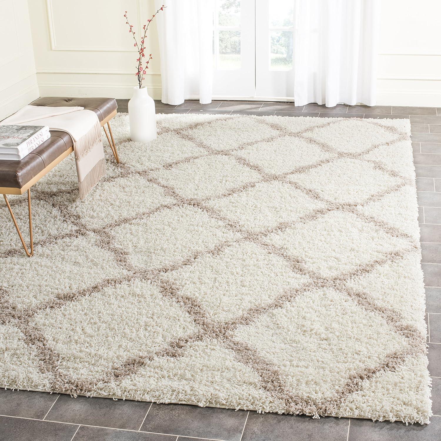 image:imageSAFAVIEH Area Rug 8x10 Dallas Shag Collection Large Ivory amp Beige Trellis Pattern NonShedding amp Easy Cleaning Plush Thick Pile Ideal for Living Room Bedroom Dining Space SGD257BIvoryBeige