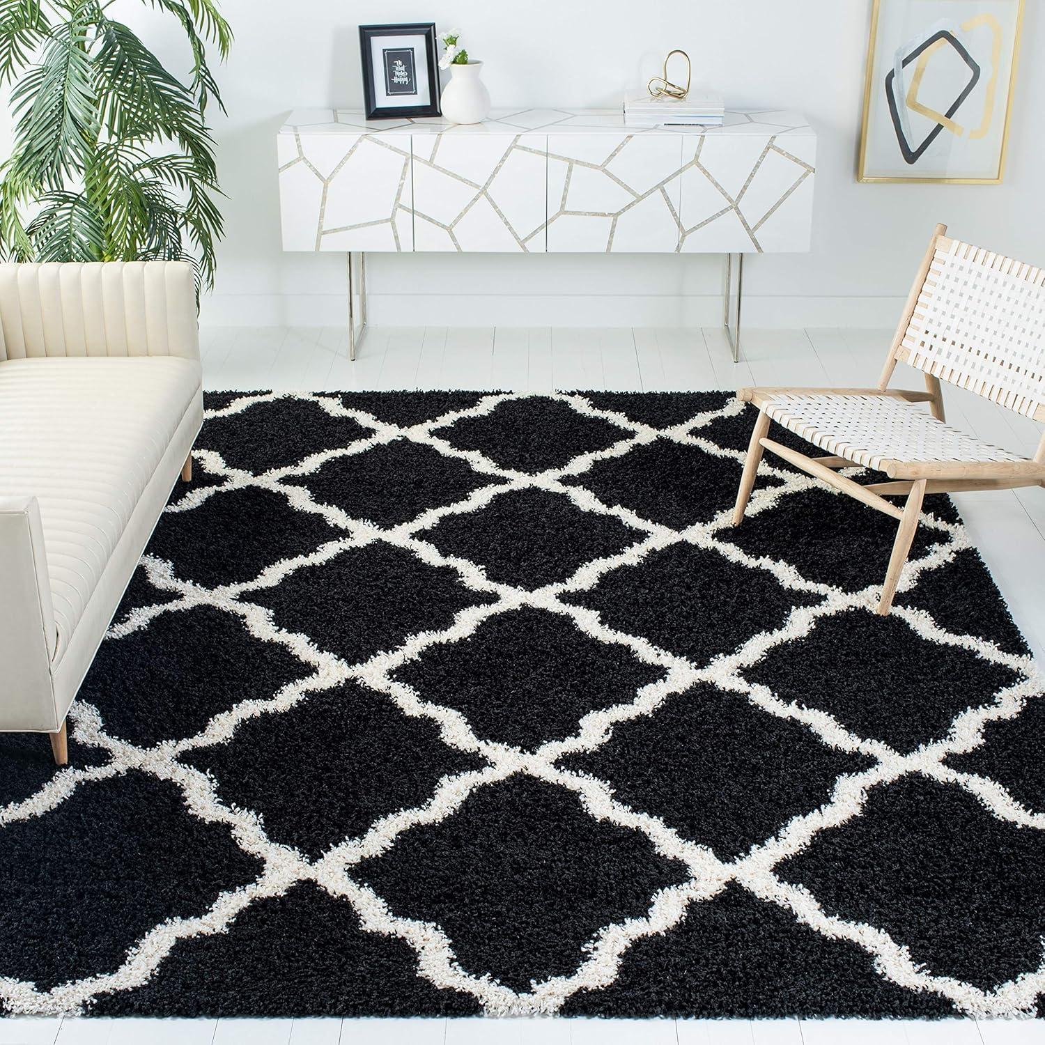 image:imageSAFAVIEH Area Rug 8x10 Dallas Shag Collection Large Ivory amp Beige Trellis Pattern NonShedding amp Easy Cleaning Plush Thick Pile Ideal for Living Room Bedroom Dining Space SGD257BBlackIvory
