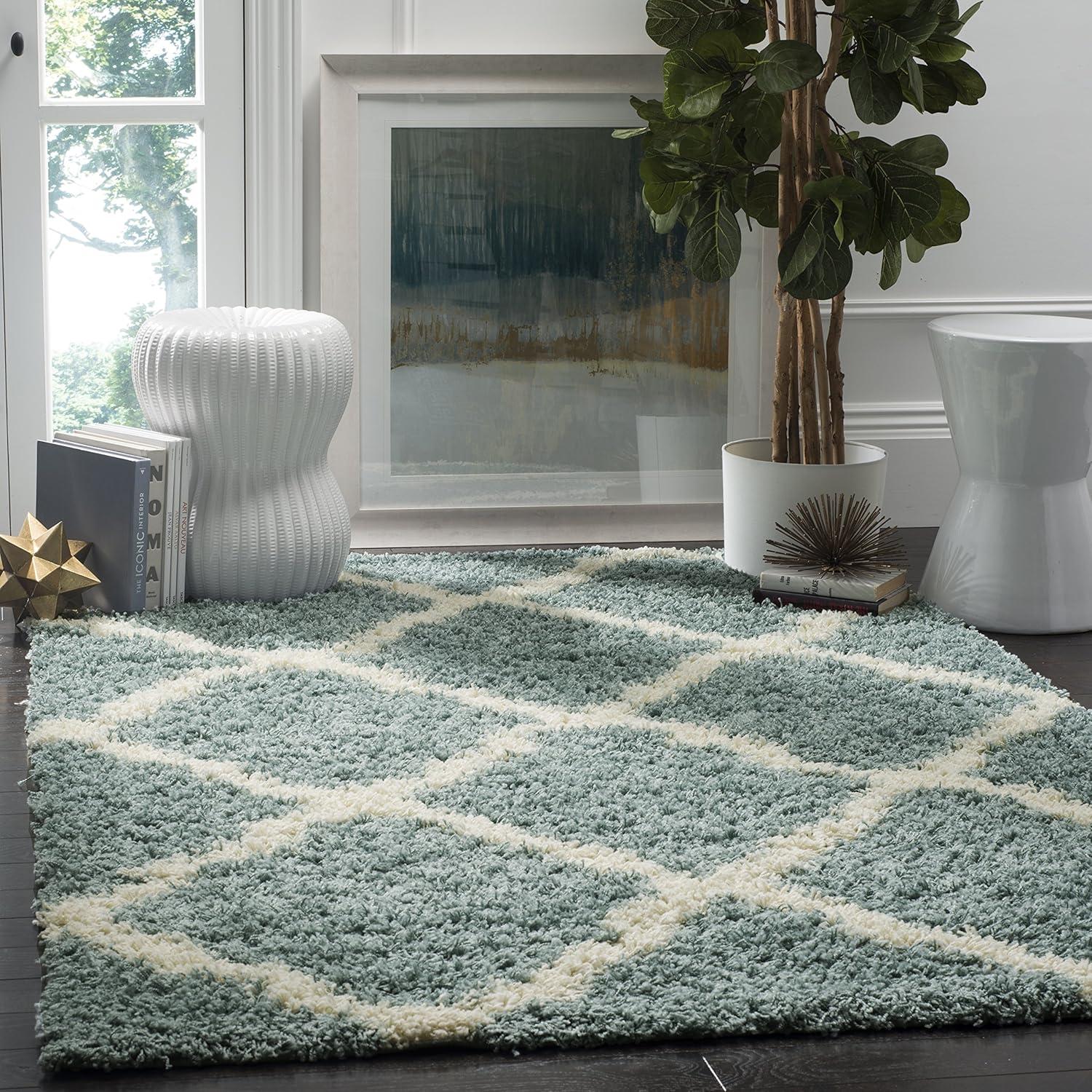 image:imageSAFAVIEH Area Rug 8x10 Dallas Shag Collection Large Ivory amp Beige Trellis Pattern NonShedding amp Easy Cleaning Plush Thick Pile Ideal for Living Room Bedroom Dining Space SGD257BSeafoamIvory