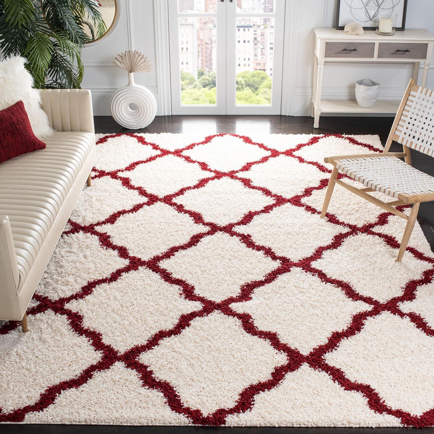 image:imageSAFAVIEH Area Rug 8x10 Dallas Shag Collection Large Ivory amp Beige Trellis Pattern NonShedding amp Easy Cleaning Plush Thick Pile Ideal for Living Room Bedroom Dining Space SGD257BIvoryRed