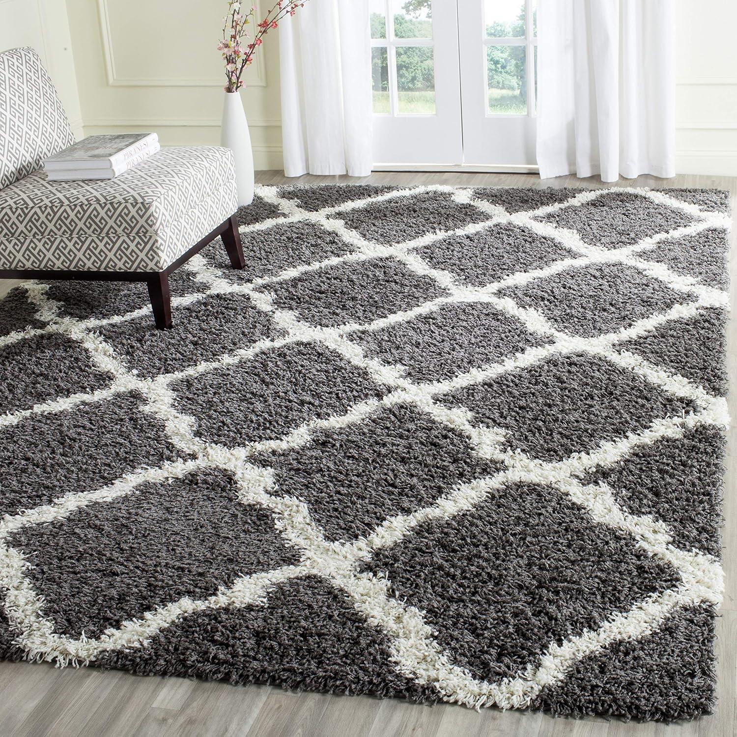 image:imageSAFAVIEH Area Rug 8x10 Dallas Shag Collection Large Ivory amp Beige Trellis Pattern NonShedding amp Easy Cleaning Plush Thick Pile Ideal for Living Room Bedroom Dining Space SGD257BDark GreyIvory