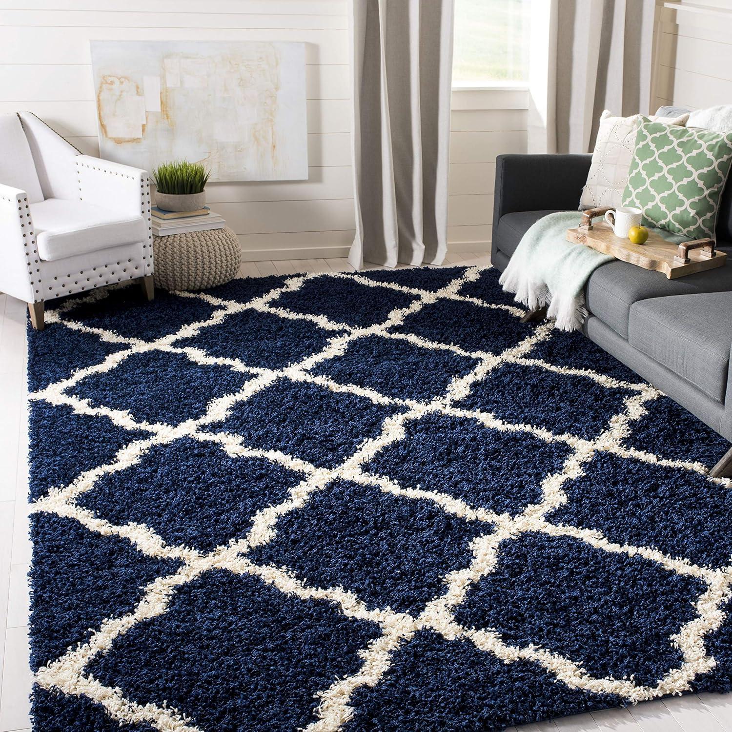 image:imageSAFAVIEH Area Rug 8x10 Dallas Shag Collection Large Ivory amp Beige Trellis Pattern NonShedding amp Easy Cleaning Plush Thick Pile Ideal for Living Room Bedroom Dining Space SGD257BNavyIvory