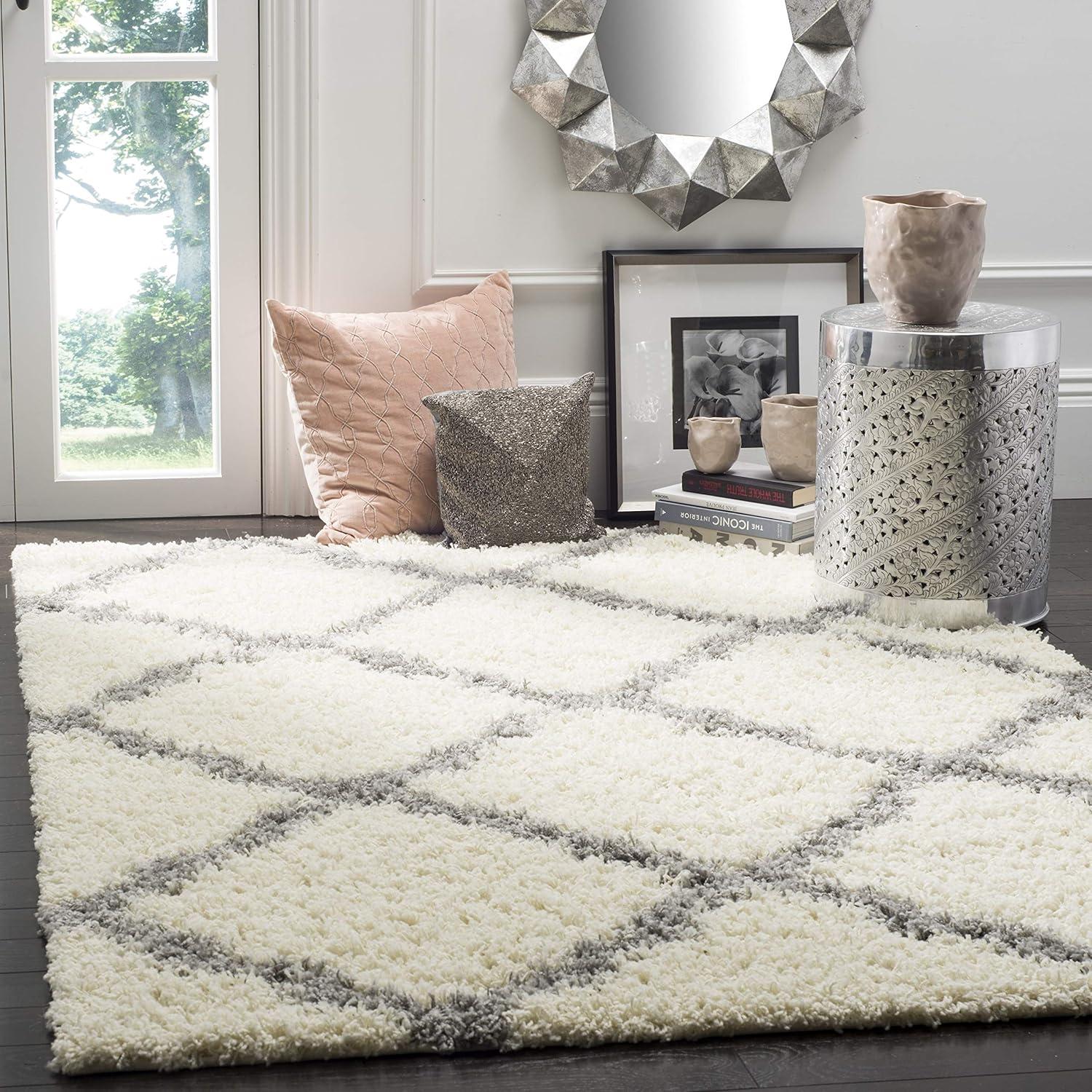 image:imageSAFAVIEH Area Rug 8x10 Dallas Shag Collection Large Ivory amp Beige Trellis Pattern NonShedding amp Easy Cleaning Plush Thick Pile Ideal for Living Room Bedroom Dining Space SGD257BIvoryGrey