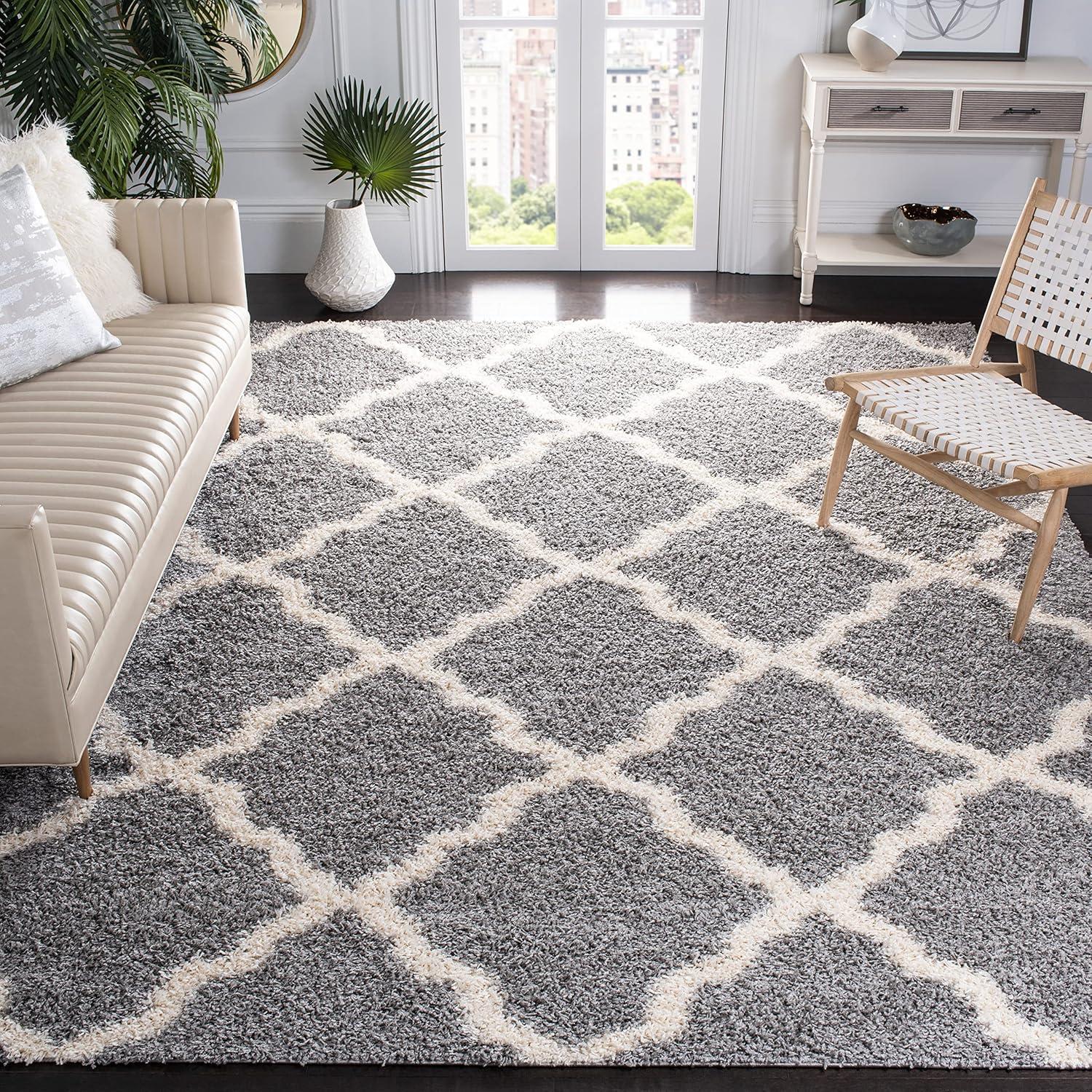 image:imageSAFAVIEH Area Rug 8x10 Dallas Shag Collection Large Ivory amp Beige Trellis Pattern NonShedding amp Easy Cleaning Plush Thick Pile Ideal for Living Room Bedroom Dining Space SGD257BGreyIvory