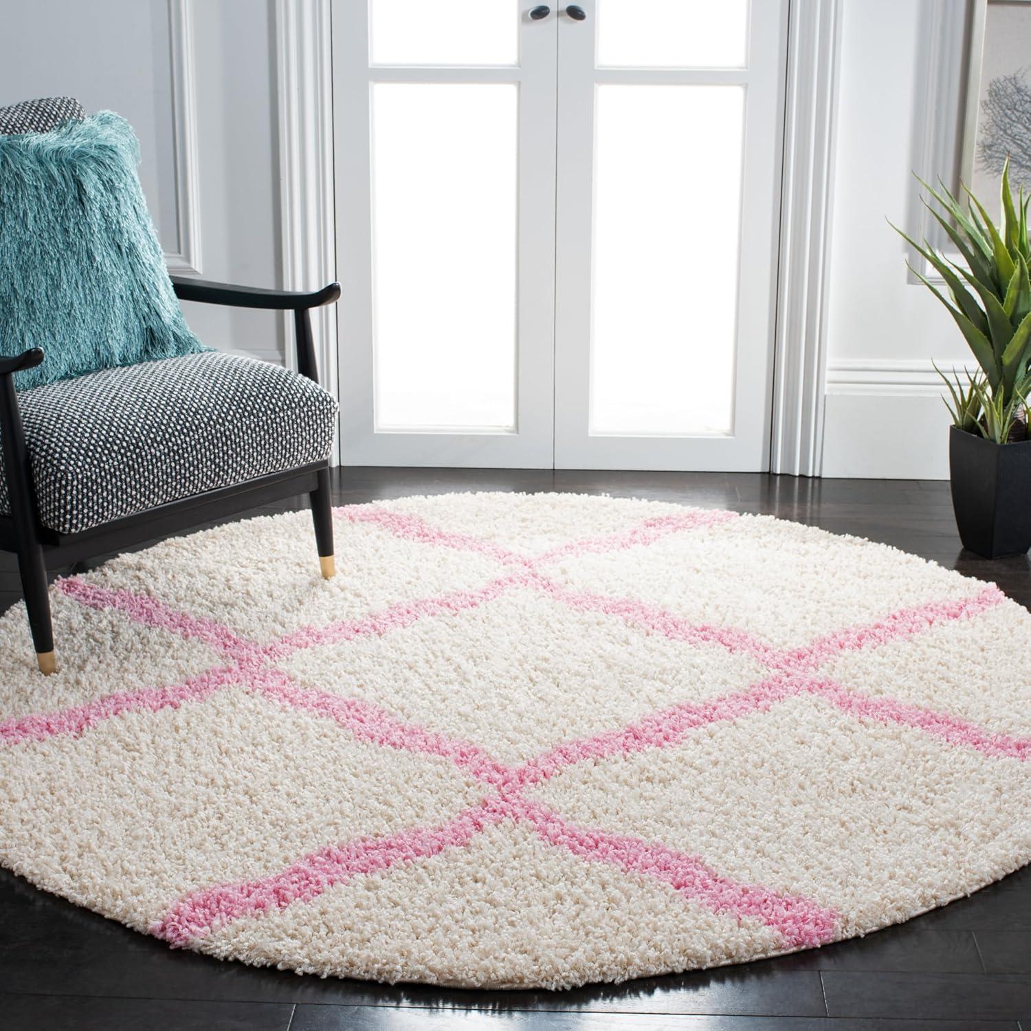 image:imageSAFAVIEH Area Rug 8x10 Dallas Shag Collection Large Ivory amp Beige Trellis Pattern NonShedding amp Easy Cleaning Plush Thick Pile Ideal for Living Room Bedroom Dining Space SGD257BIvoryLight Pink