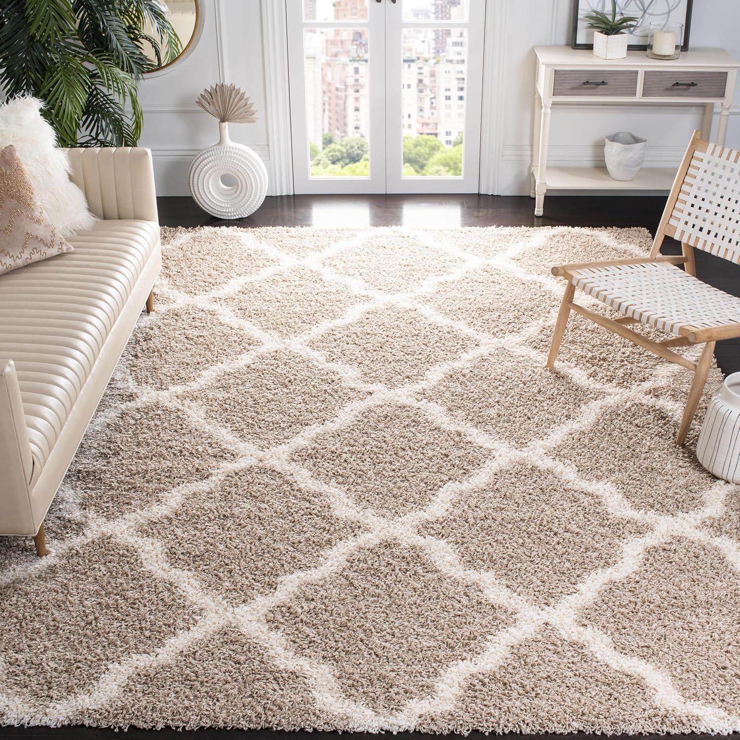 image:imageSAFAVIEH Area Rug 8x10 Dallas Shag Collection Large Ivory amp Beige Trellis Pattern NonShedding amp Easy Cleaning Plush Thick Pile Ideal for Living Room Bedroom Dining Space SGD257BBeigeIvory