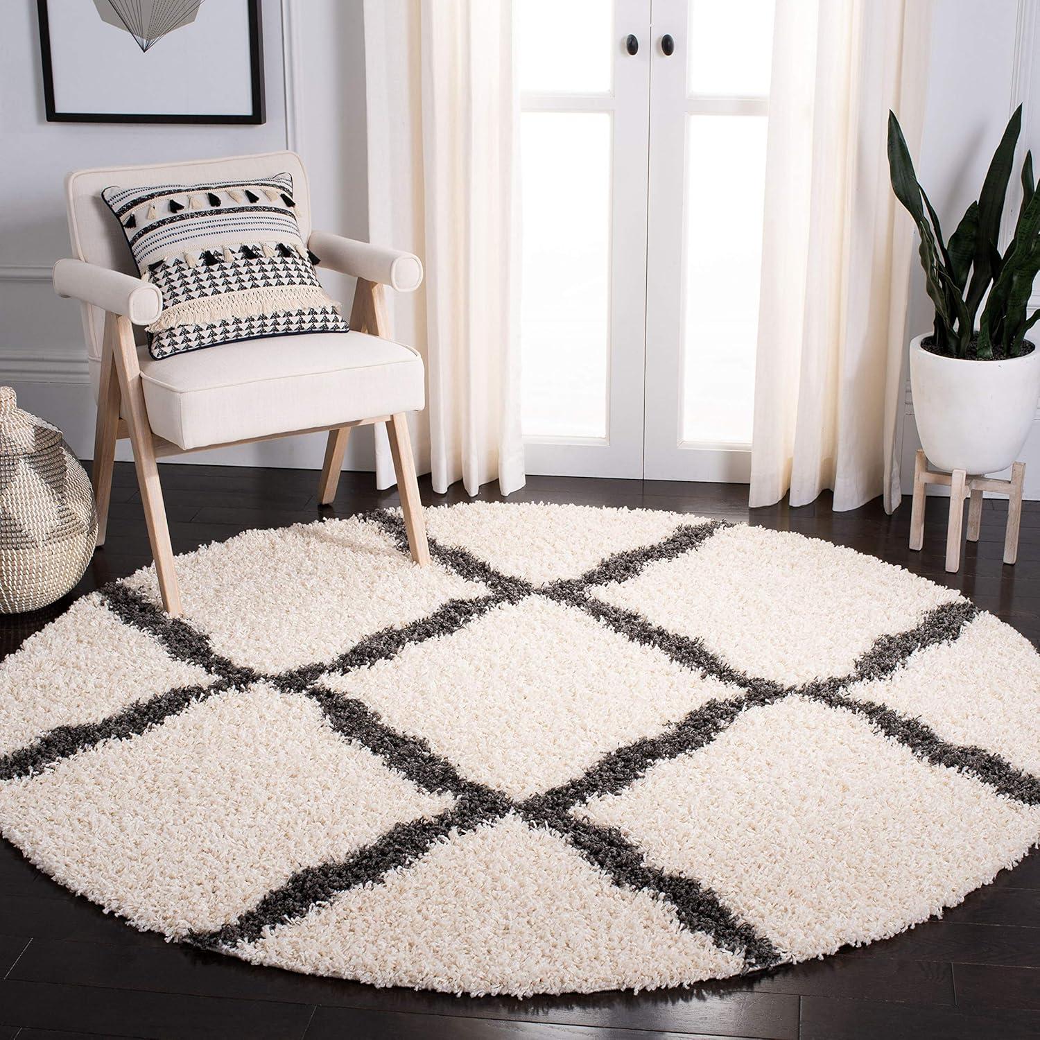 image:imageSAFAVIEH Area Rug 8x10 Dallas Shag Collection Large Ivory amp Beige Trellis Pattern NonShedding amp Easy Cleaning Plush Thick Pile Ideal for Living Room Bedroom Dining Space SGD257BIvoryDark Grey