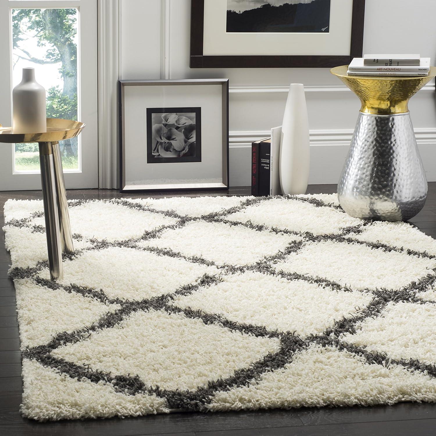 image:imageSAFAVIEH Area Rug 8x10 Dallas Shag Collection Large Ivory amp Beige Trellis Pattern NonShedding amp Easy Cleaning Plush Thick Pile Ideal for Living Room Bedroom Dining Space SGD257BIvoryDark Grey