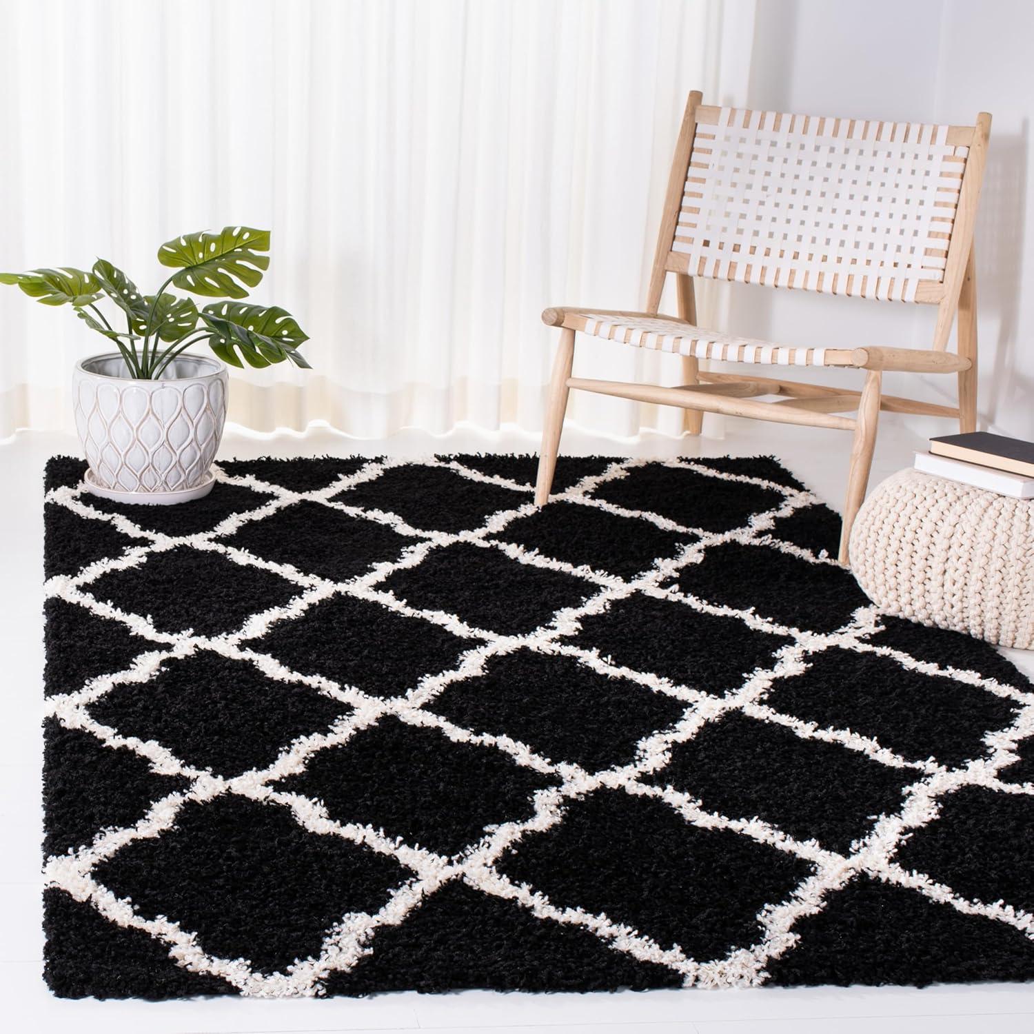 image:imageSAFAVIEH Area Rug 8x10 Dallas Shag Collection Large Ivory amp Beige Trellis Pattern NonShedding amp Easy Cleaning Plush Thick Pile Ideal for Living Room Bedroom Dining Space SGD257BBlackIvory