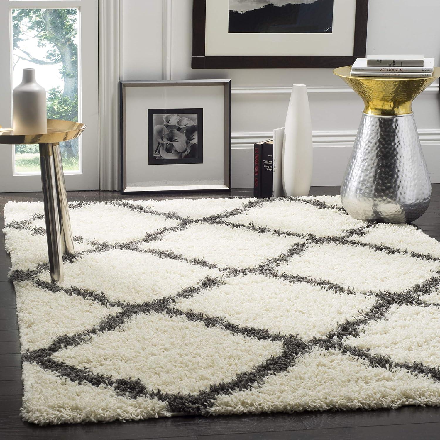 image:imageSAFAVIEH Area Rug 8x10 Dallas Shag Collection Large Ivory amp Beige Trellis Pattern NonShedding amp Easy Cleaning Plush Thick Pile Ideal for Living Room Bedroom Dining Space SGD257BIvoryDark Grey