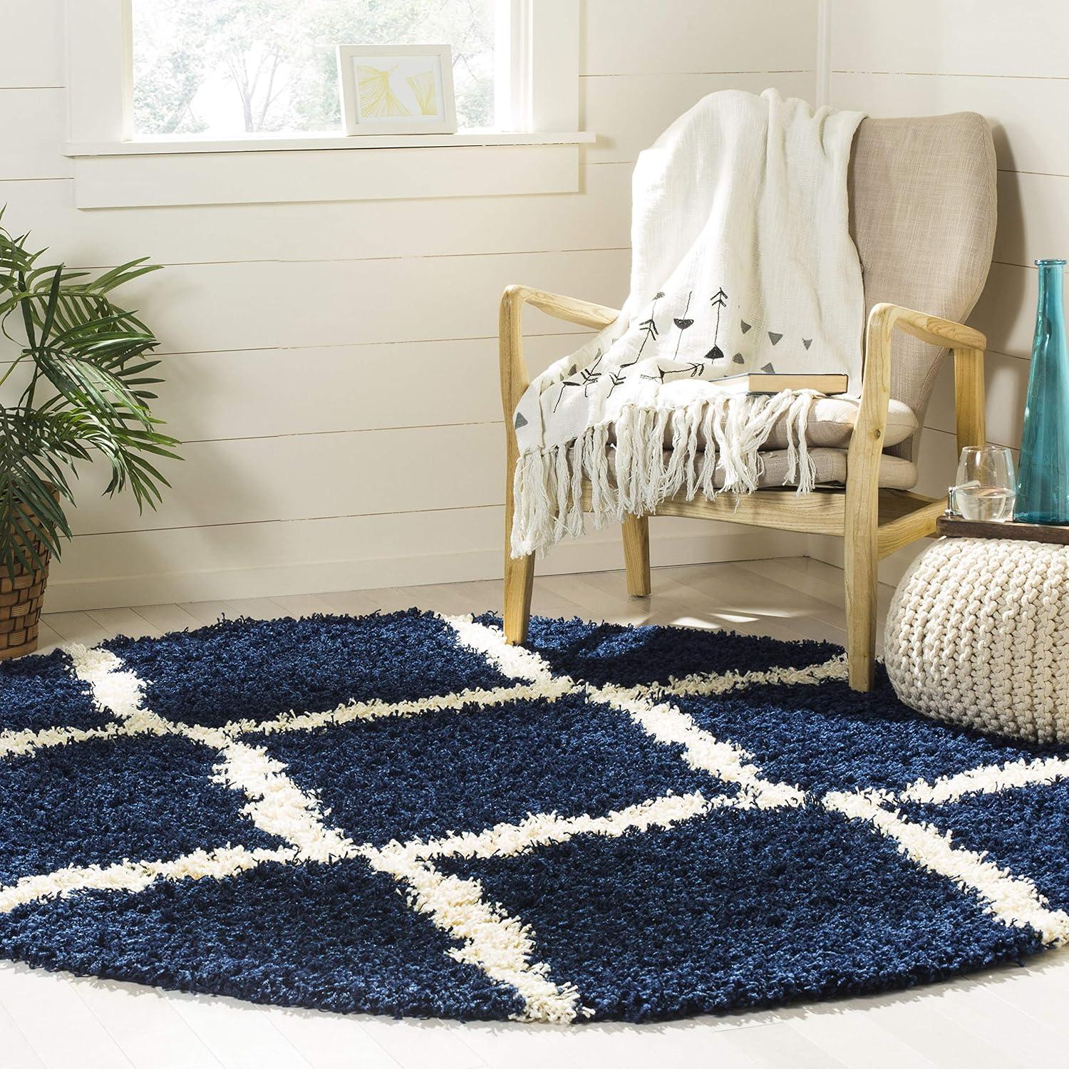 image:imageSAFAVIEH Area Rug 8x10 Dallas Shag Collection Large Ivory amp Beige Trellis Pattern NonShedding amp Easy Cleaning Plush Thick Pile Ideal for Living Room Bedroom Dining Space SGD257BNavyIvory