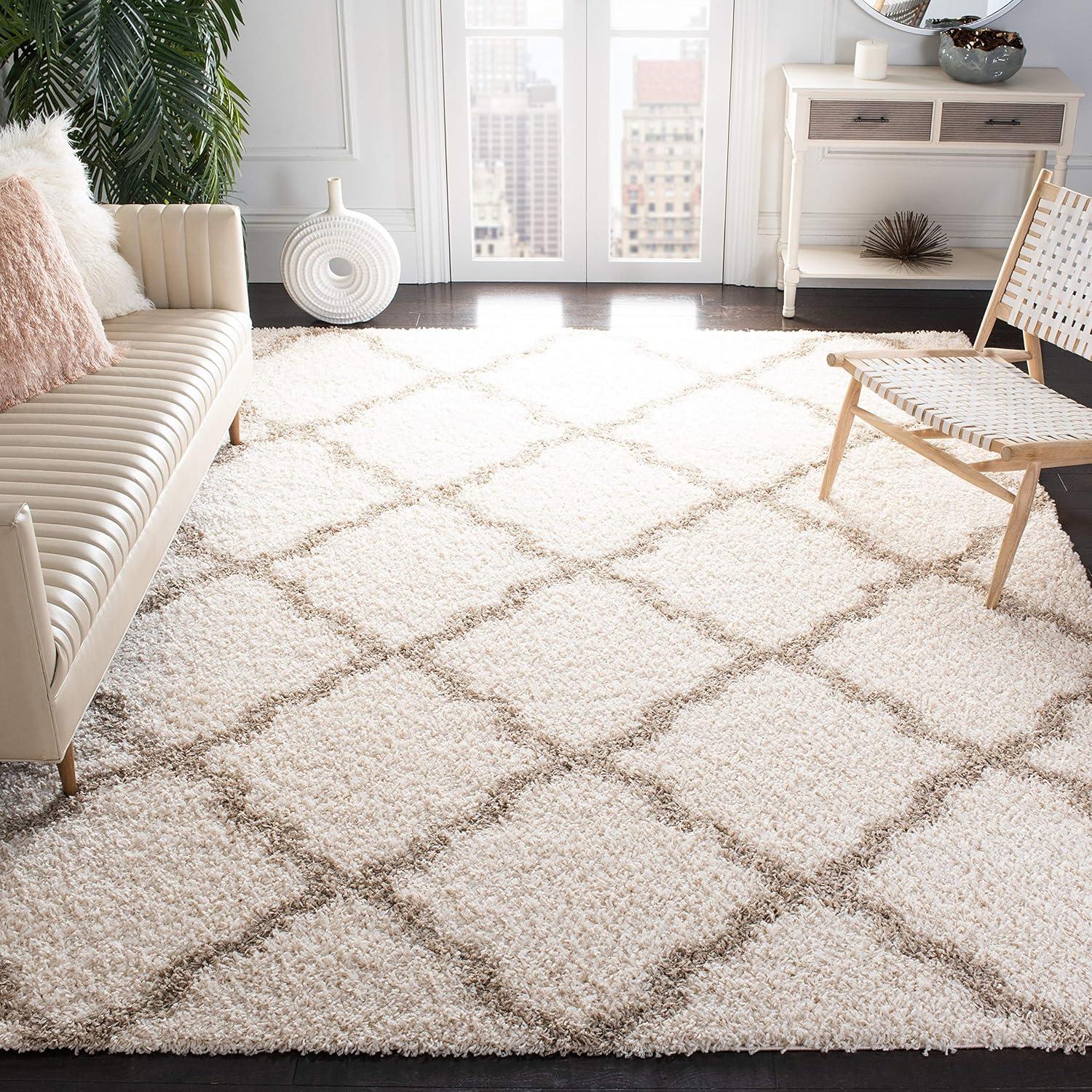 image:imageSAFAVIEH Area Rug 8x10 Dallas Shag Collection Large Ivory amp Beige Trellis Pattern NonShedding amp Easy Cleaning Plush Thick Pile Ideal for Living Room Bedroom Dining Space SGD257BIvoryBeige