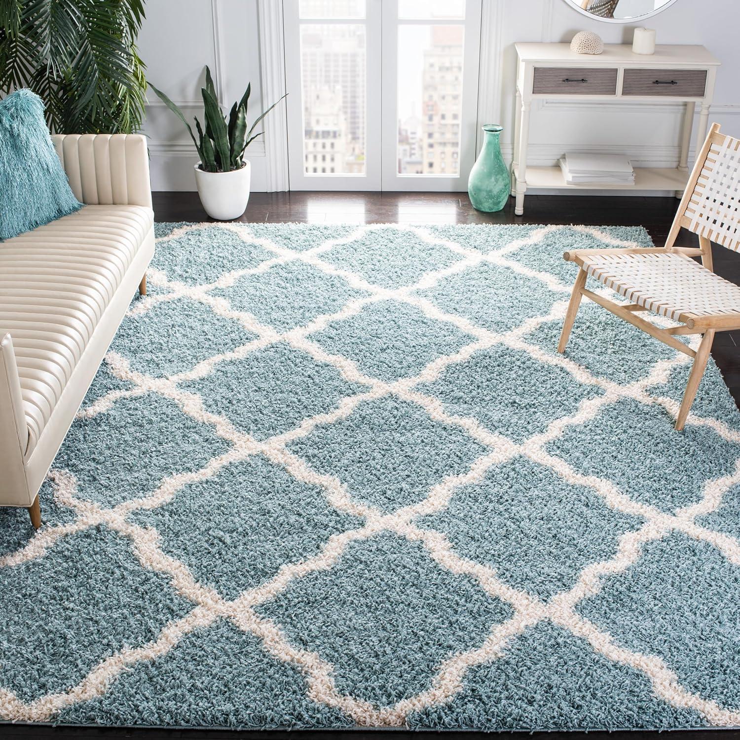 image:imageSAFAVIEH Area Rug 8x10 Dallas Shag Collection Large Ivory amp Beige Trellis Pattern NonShedding amp Easy Cleaning Plush Thick Pile Ideal for Living Room Bedroom Dining Space SGD257BSeafoamIvory