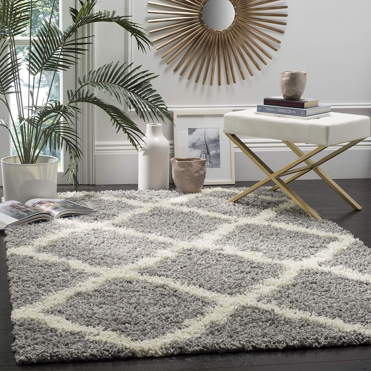image:imageSAFAVIEH Area Rug 8x10 Dallas Shag Collection Large Ivory amp Beige Trellis Pattern NonShedding amp Easy Cleaning Plush Thick Pile Ideal for Living Room Bedroom Dining Space SGD257BGreyIvory