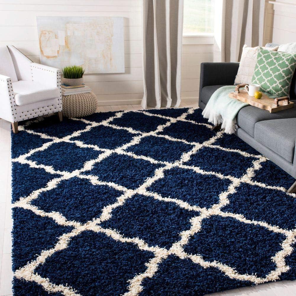 image:imageSAFAVIEH Area Rug 8x10 Dallas Shag Collection Large Ivory amp Beige Trellis Pattern NonShedding amp Easy Cleaning Plush Thick Pile Ideal for Living Room Bedroom Dining Space SGD257BNavyIvory