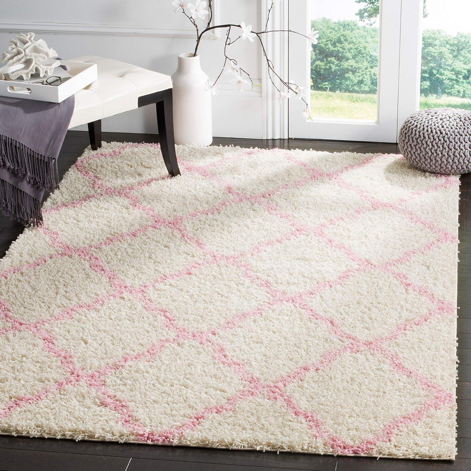 image:imageSAFAVIEH Area Rug 8x10 Dallas Shag Collection Large Ivory amp Beige Trellis Pattern NonShedding amp Easy Cleaning Plush Thick Pile Ideal for Living Room Bedroom Dining Space SGD257BIvoryLight Pink