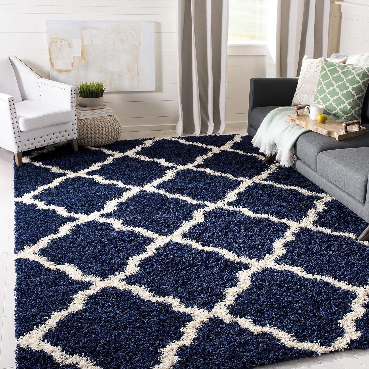 image:imageSAFAVIEH Area Rug 8x10 Dallas Shag Collection Large Ivory amp Beige Trellis Pattern NonShedding amp Easy Cleaning Plush Thick Pile Ideal for Living Room Bedroom Dining Space SGD257BNavyIvory