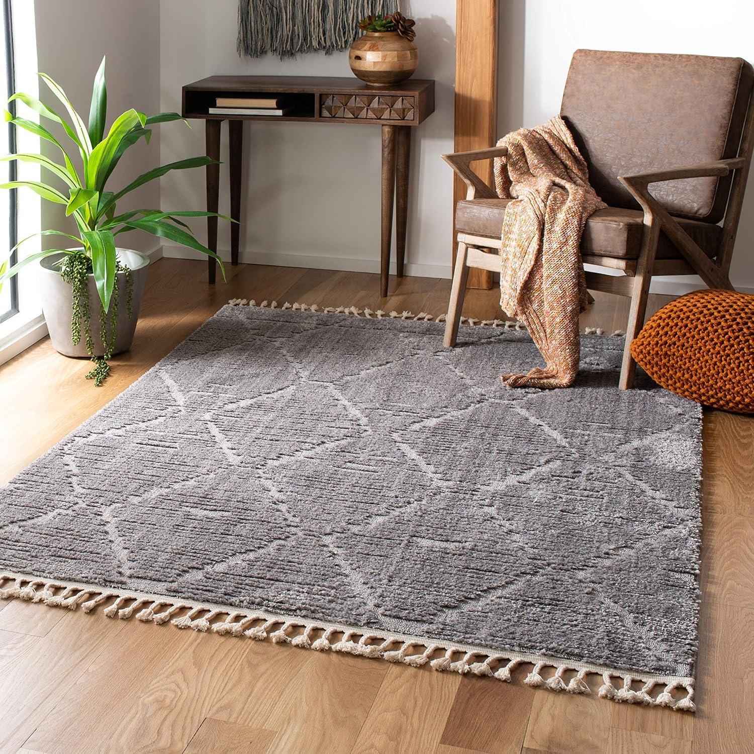 image:imageSAFAVIEH Area Rug 8x10 Marrakesh Collection Large Beige Moroccan Trellis Design with Tassel Detail NonShedding amp Easy to Clean Ideal for Living Room Bedroom Dining Space MRK517CGrey