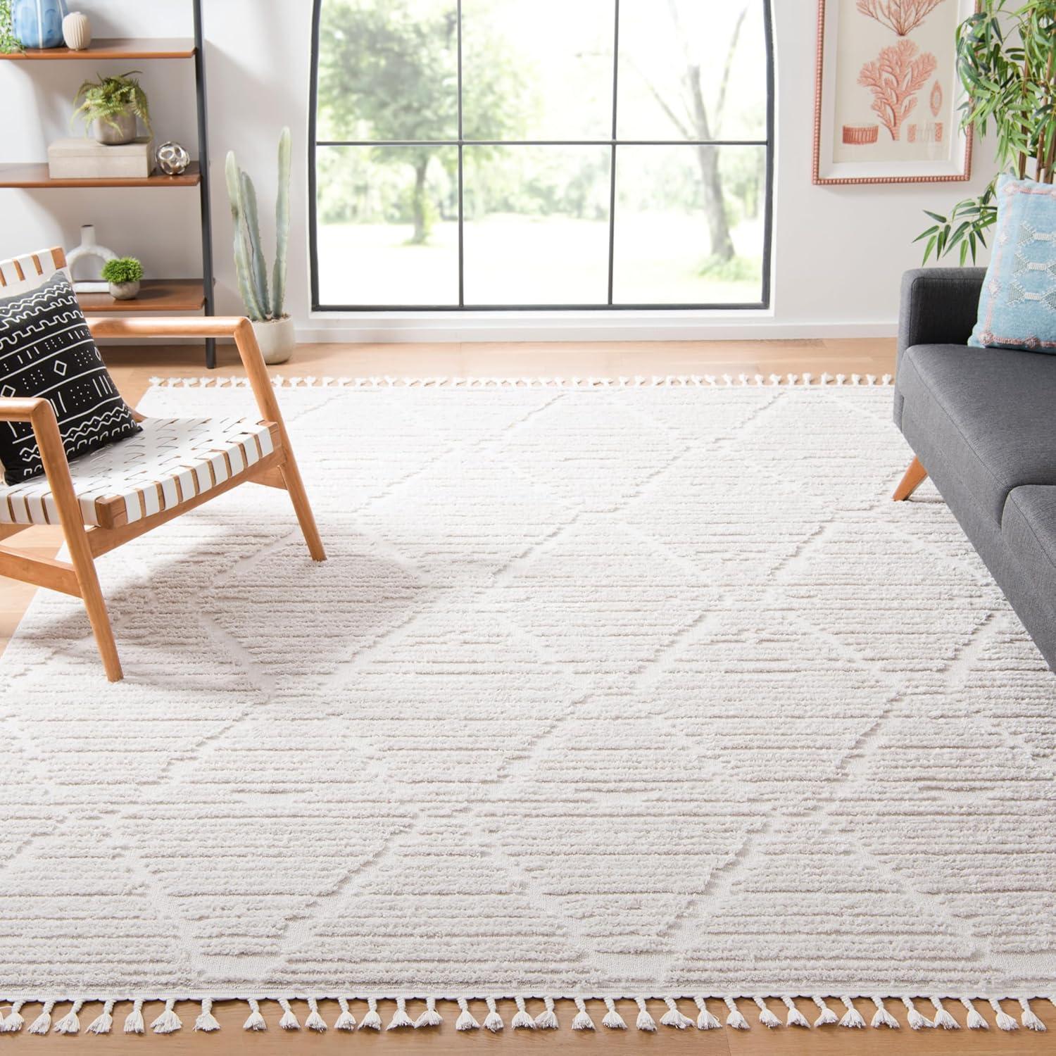 image:imageSAFAVIEH Area Rug 8x10 Marrakesh Collection Large Beige Moroccan Trellis Design with Tassel Detail NonShedding amp Easy to Clean Ideal for Living Room Bedroom Dining Space MRK517CBeige
