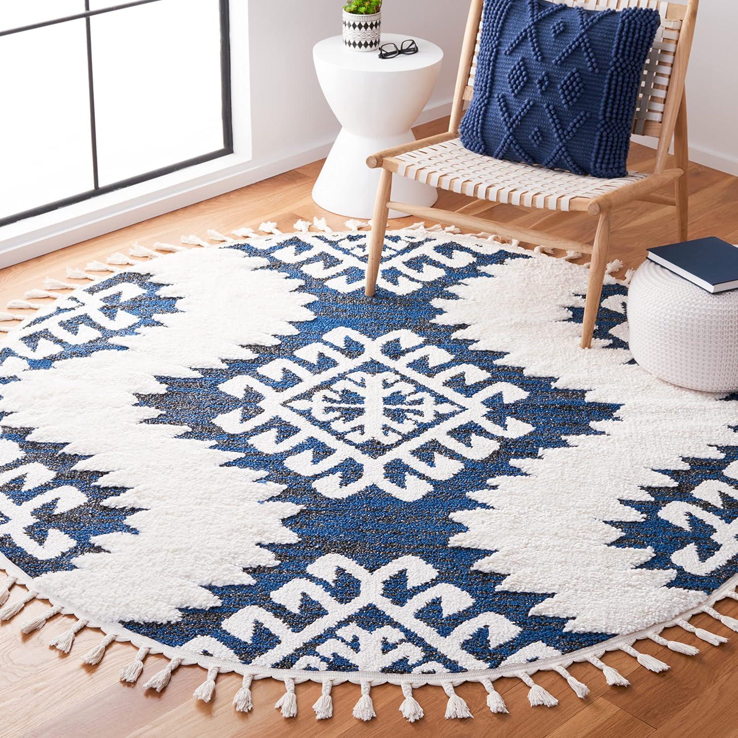 image:imageSAFAVIEH Area Rug 8x10 Moroccan Tassel Shag Collection Large Ivory amp Brown Boho Design NonShedding amp Easy Cleaning Plush Pile Ideal for Living Room Bedroom Dining Space MTS652ANavyIvory