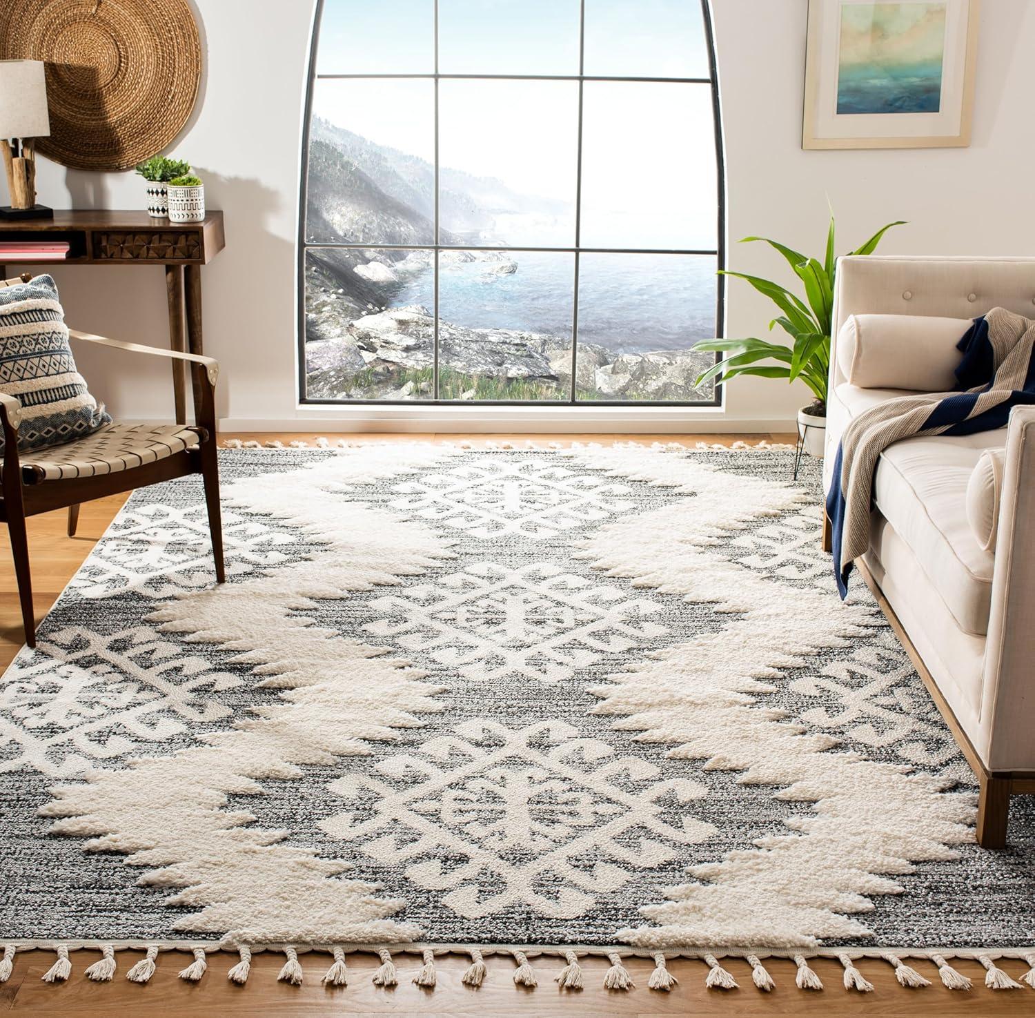 image:imageSAFAVIEH Area Rug 8x10 Moroccan Tassel Shag Collection Large Ivory amp Brown Boho Design NonShedding amp Easy Cleaning Plush Pile Ideal for Living Room Bedroom Dining Space MTS652AIvoryGrey