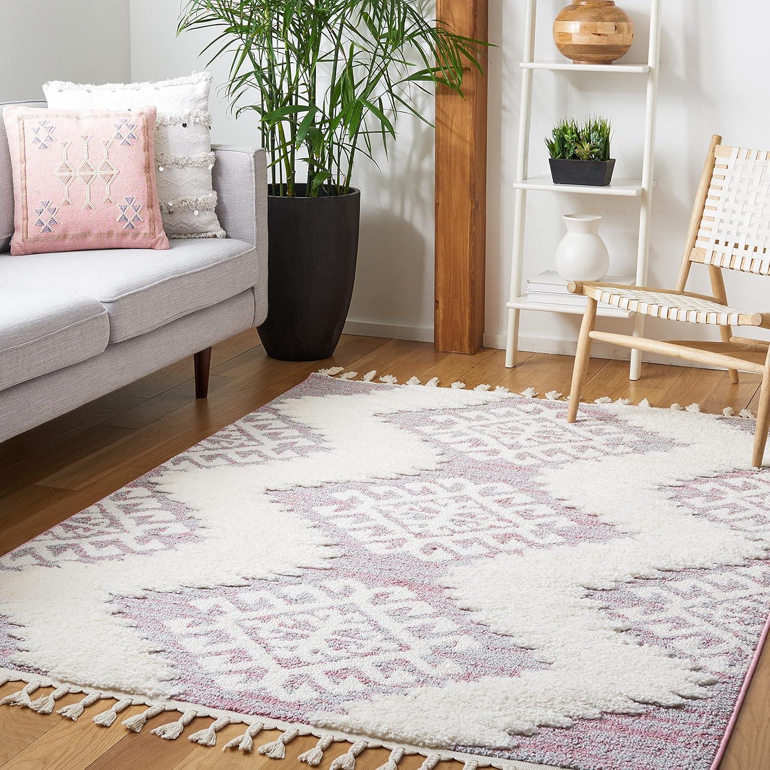 image:imageSAFAVIEH Area Rug 8x10 Moroccan Tassel Shag Collection Large Ivory amp Brown Boho Design NonShedding amp Easy Cleaning Plush Pile Ideal for Living Room Bedroom Dining Space MTS652APinkIvory