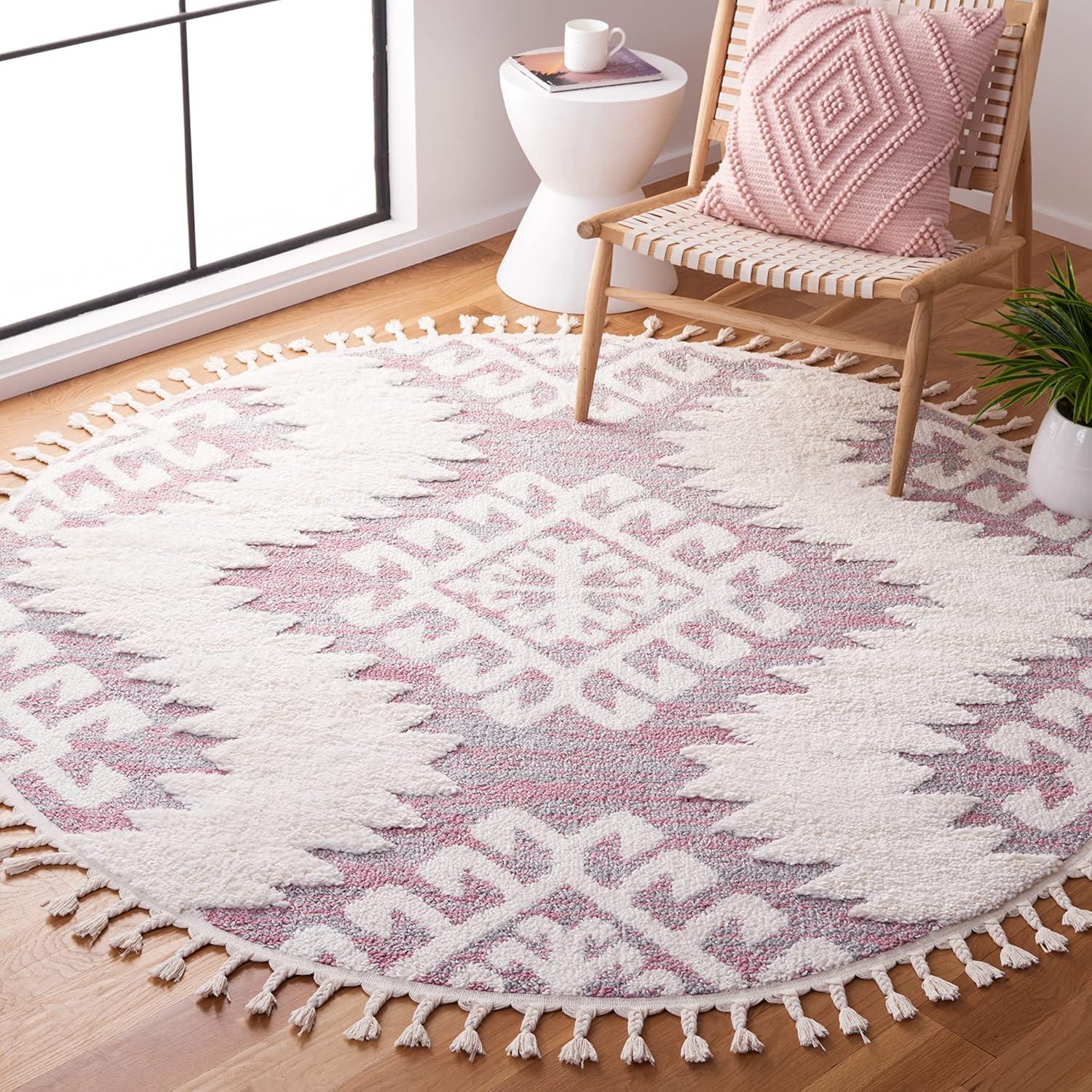 image:imageSAFAVIEH Area Rug 8x10 Moroccan Tassel Shag Collection Large Ivory amp Brown Boho Design NonShedding amp Easy Cleaning Plush Pile Ideal for Living Room Bedroom Dining Space MTS652APinkIvory