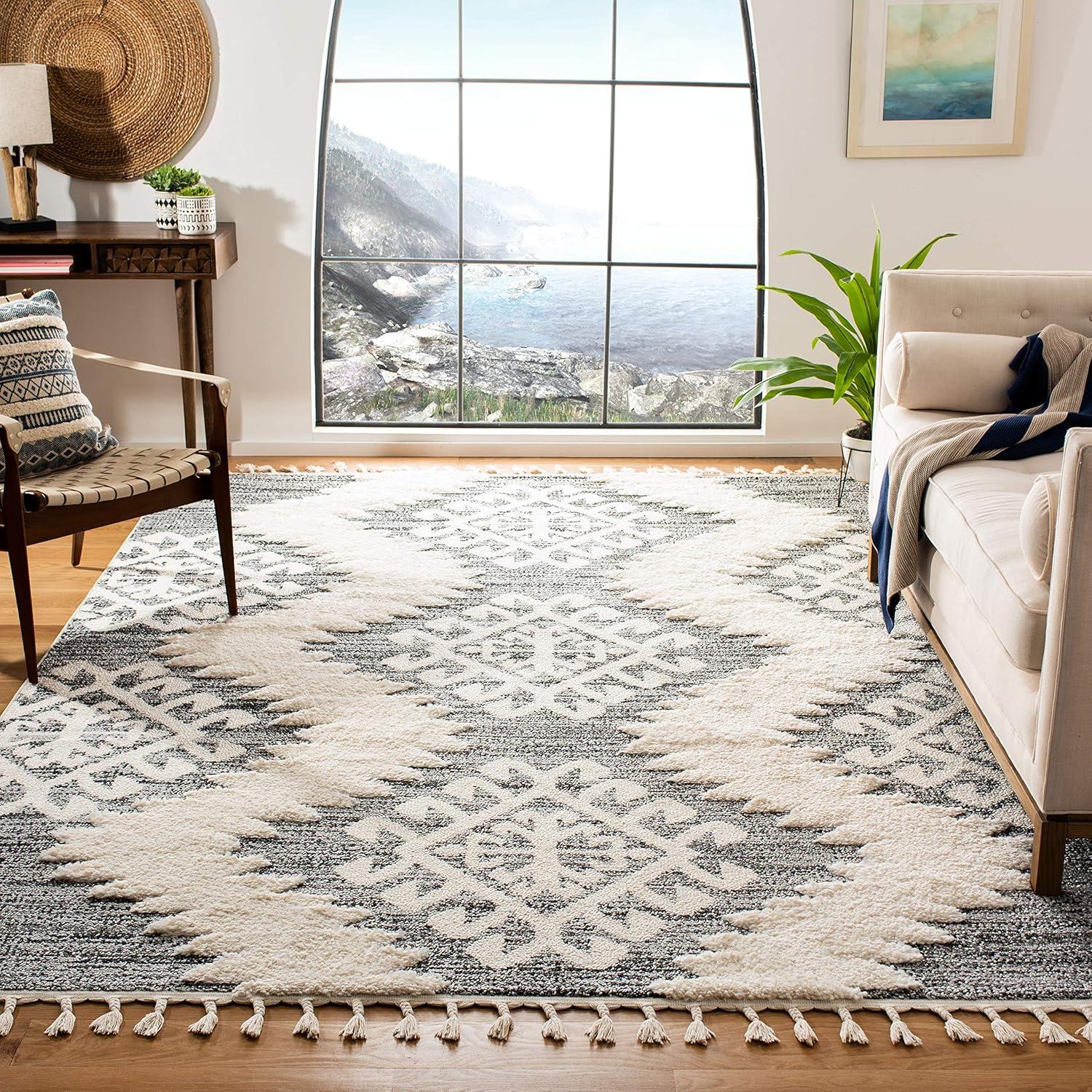 image:imageSAFAVIEH Area Rug 8x10 Moroccan Tassel Shag Collection Large Ivory amp Brown Boho Design NonShedding amp Easy Cleaning Plush Pile Ideal for Living Room Bedroom Dining Space MTS652AIvoryGrey