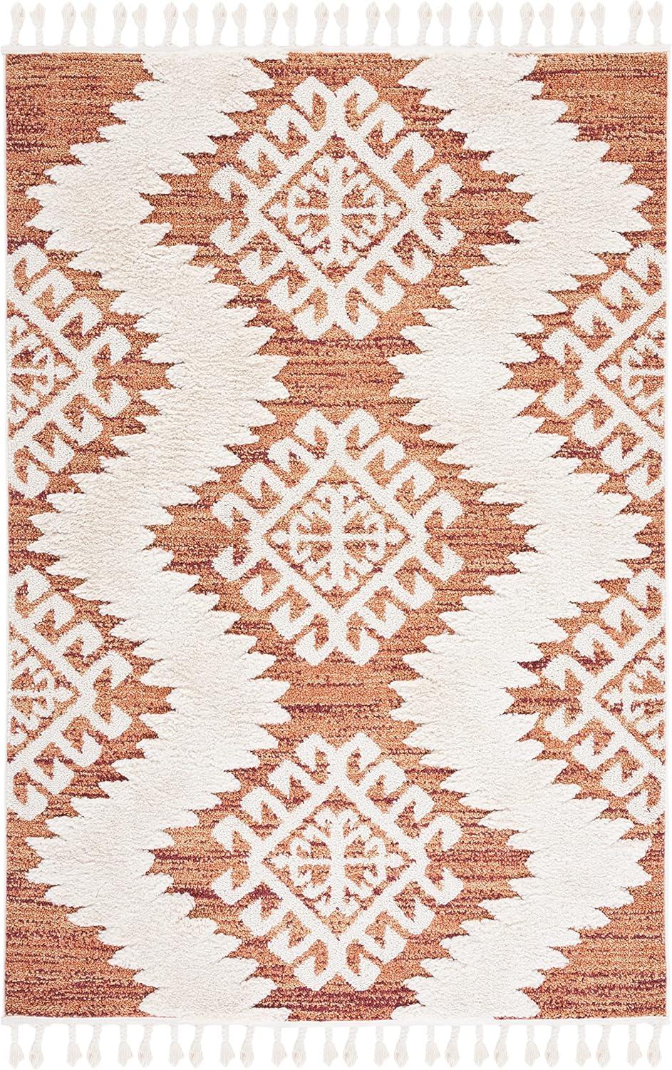 image:imageSAFAVIEH Area Rug 8x10 Moroccan Tassel Shag Collection Large Ivory amp Brown Boho Design NonShedding amp Easy Cleaning Plush Pile Ideal for Living Room Bedroom Dining Space MTS652AOrangeIvory