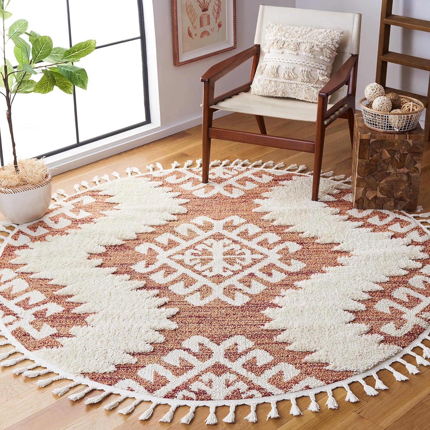 image:imageSAFAVIEH Area Rug 8x10 Moroccan Tassel Shag Collection Large Ivory amp Brown Boho Design NonShedding amp Easy Cleaning Plush Pile Ideal for Living Room Bedroom Dining Space MTS652AOrangeIvory