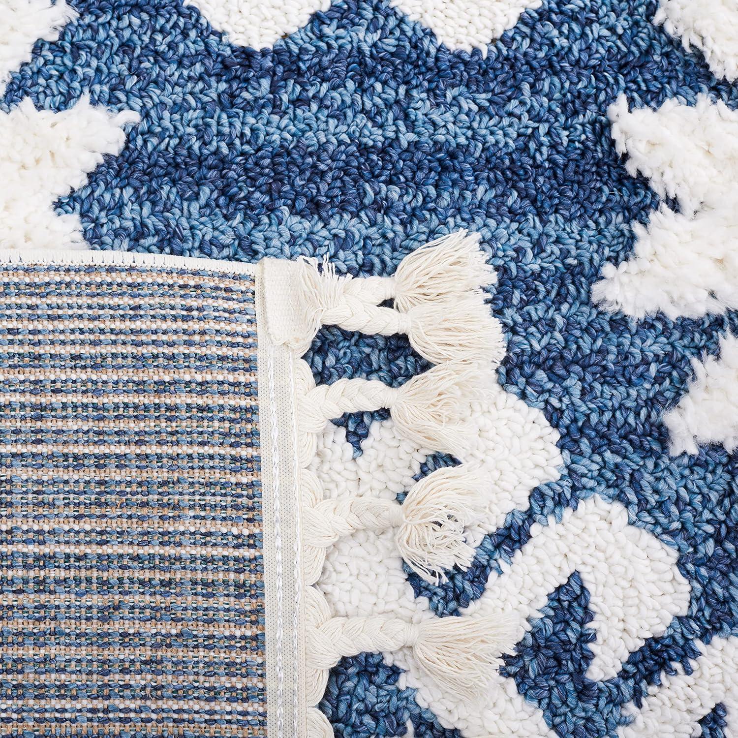 image:imageSAFAVIEH Area Rug 8x10 Moroccan Tassel Shag Collection Large Ivory amp Brown Boho Design NonShedding amp Easy Cleaning Plush Pile Ideal for Living Room Bedroom Dining Space MTS652ABlueIvory